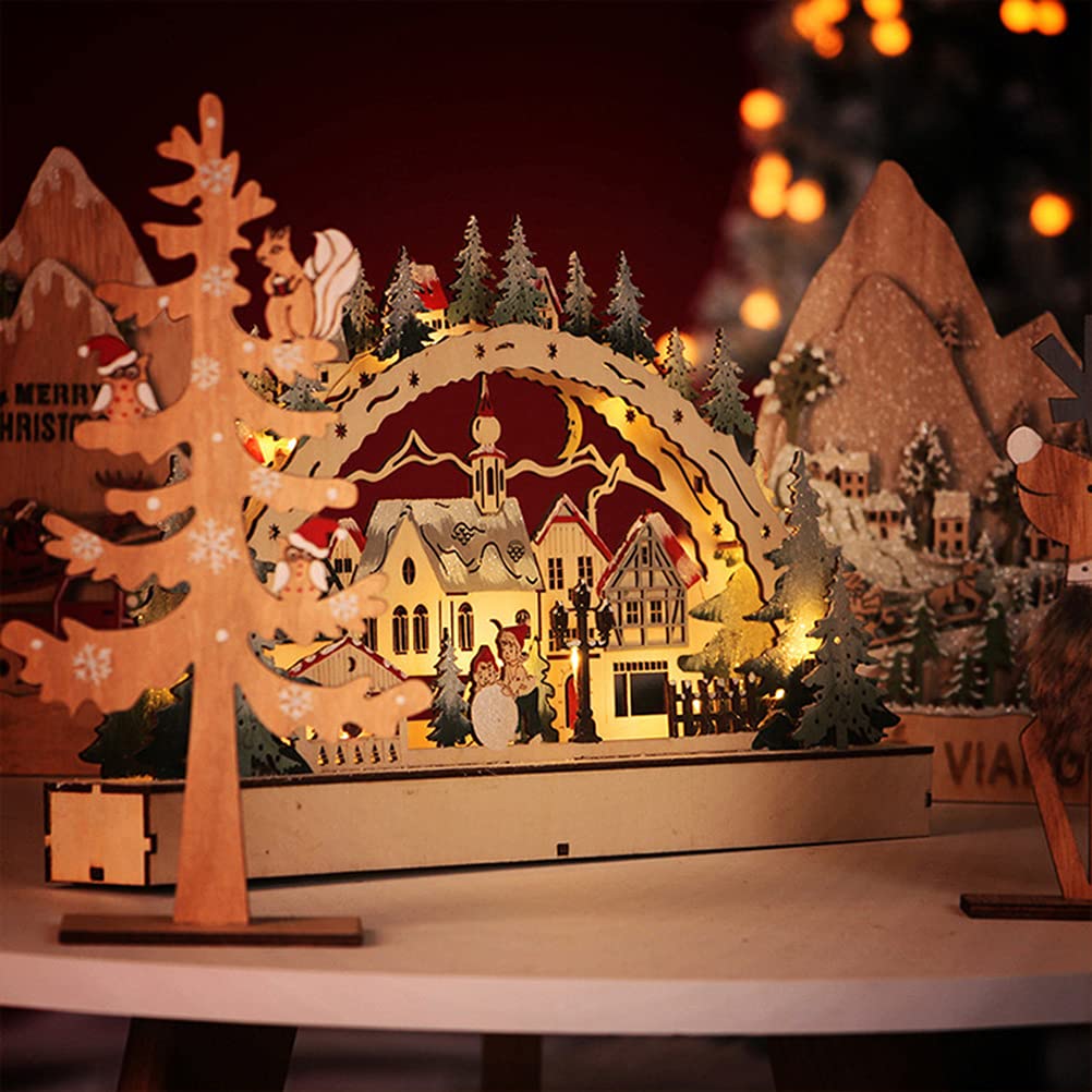 Generic Décoration de village de Noël à LED, maison de Noël, arche lumineuse à LED, détaillée et décorative, pour décorations de village de Noël, fabriquée en bois, 38 x 5 x 22 cm