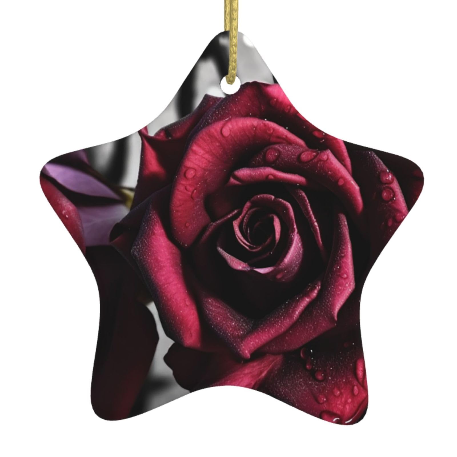 Ceramic Christmas Tree Hanging Ornaments with Gold Ropes Christmas Tree Decorations Star Ceramic Gothic Roses Pendant Keepsake Decorations for Holiday Xmas Gift Ideas