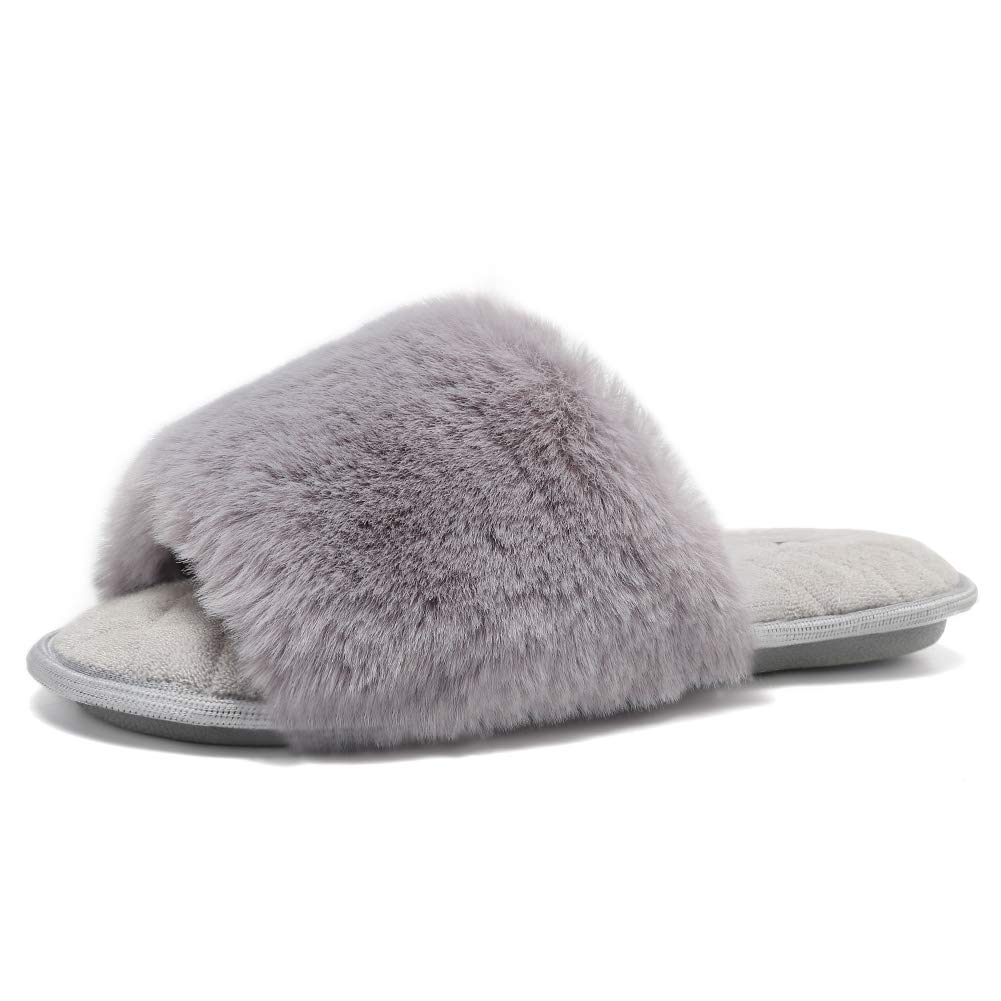 FANTURE Women's Furry Faux Fur Slippers