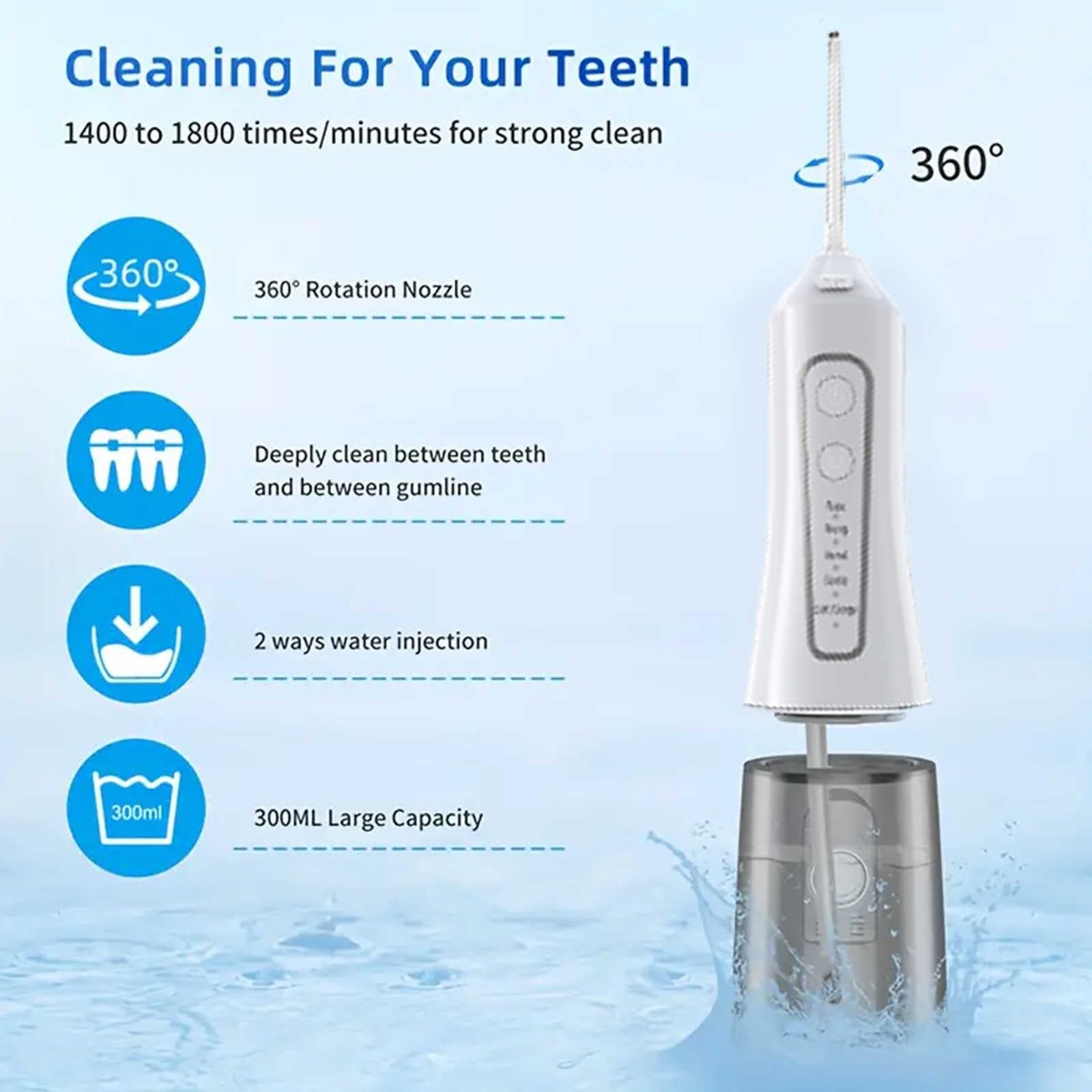 Irrigatore orale portatile USB Ricaricabile Acqua Pick Denti Cleaner Acqua Flossing Ugello per Denti Casa Pulizia Denti Acqua Filo Interdentale Irrigatore