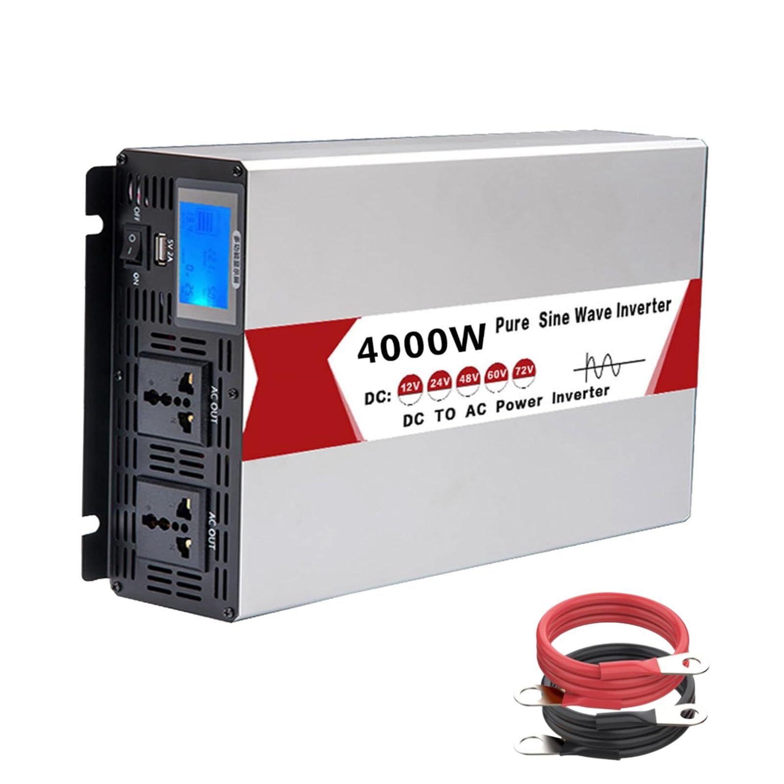 60v to 110v,2000Watt Power Inverter DC 12V24V48V 60V 72V to AC 110V220V Converter 4000W Peak with LCD Display 2AC Outlets/for Camping,and Off-Grid Inverter,72V to 110V