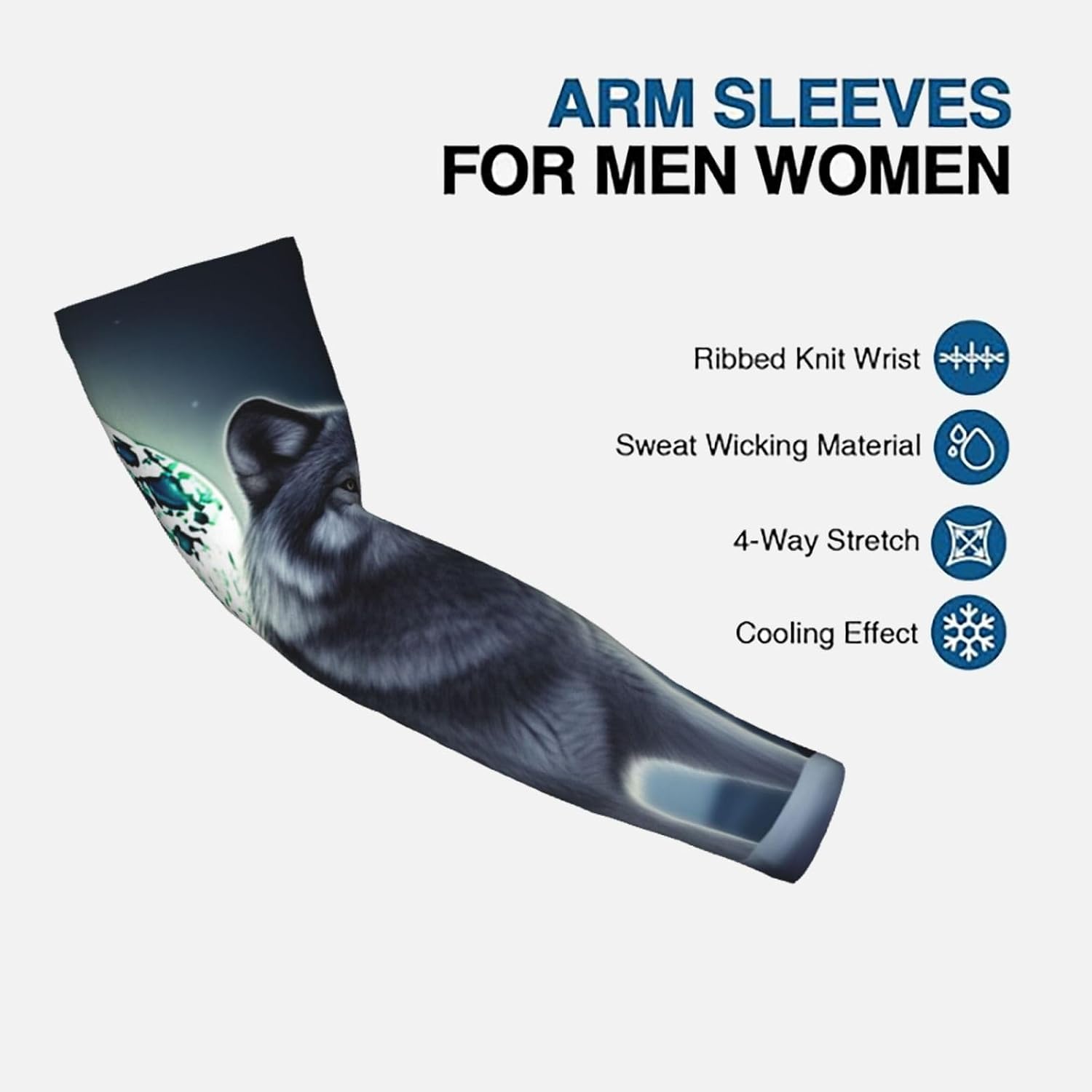 Cooling Arm Sleeves UPF 50+ UV Sun Protection Arm Covers, Straight Style | Wolf Under Moon Sports Arm Sleeves For Women Men, Seamless Compression Ice Silk Sleeves, Tattoo Cover