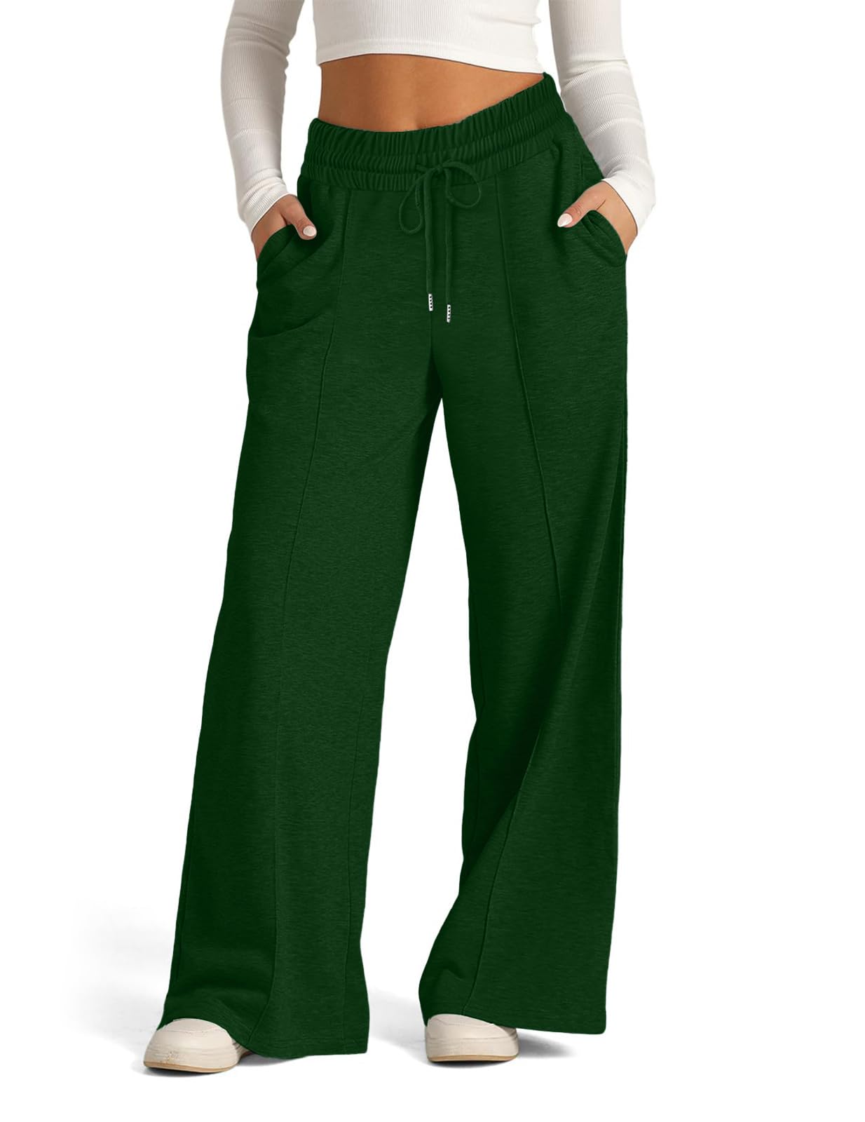 Womens Wide Leg Sweatpants Loose Elastic Drawstring Casual Pants High Waist Lounge Joggers with Pockets