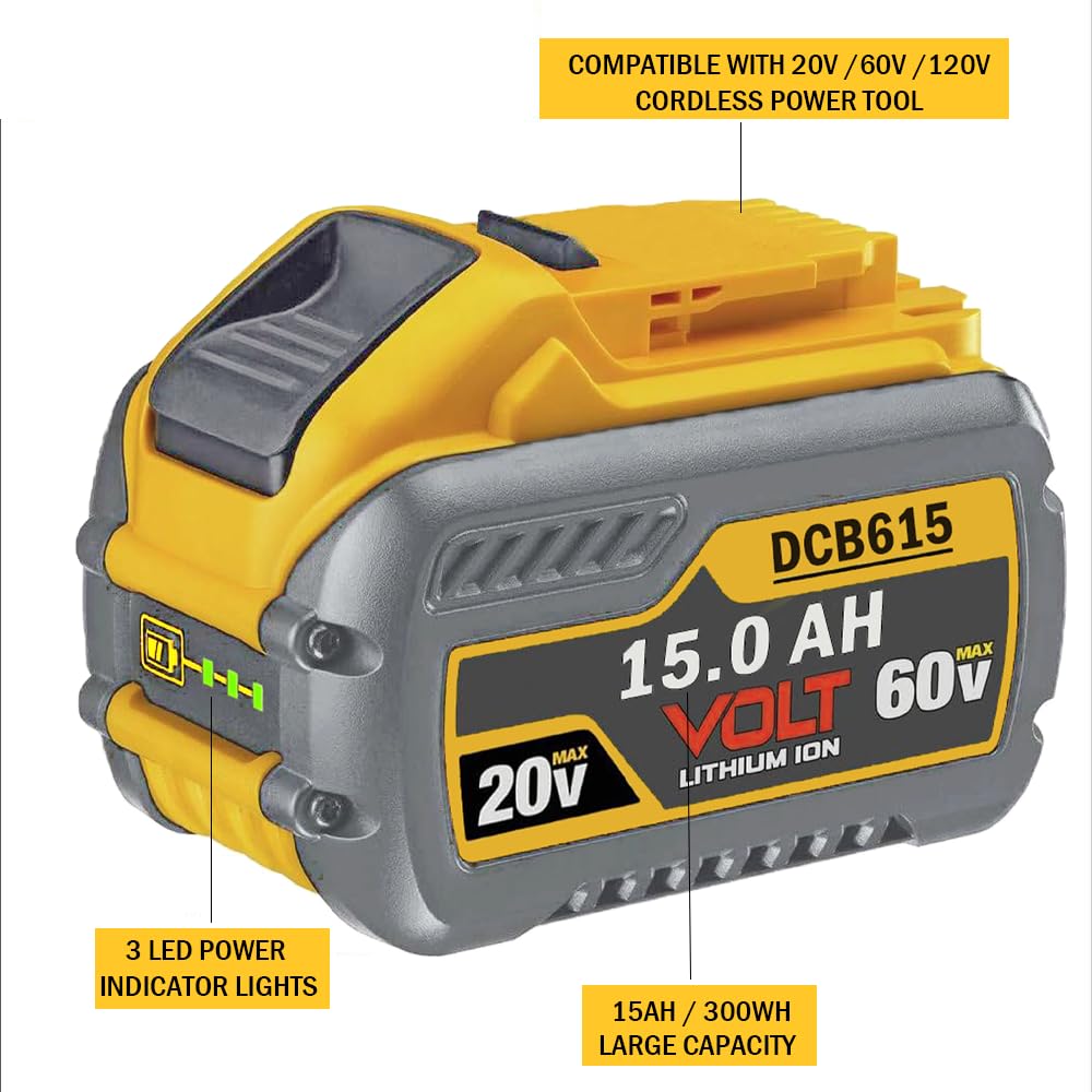 LONG FIT 2PACKS 60V MAX 15000mAh Replace for DeWalt Battery DCB606 DCB609 DCB612 DCB615 Compatible with DeWalt 20V/60V Power Tools and Chargers