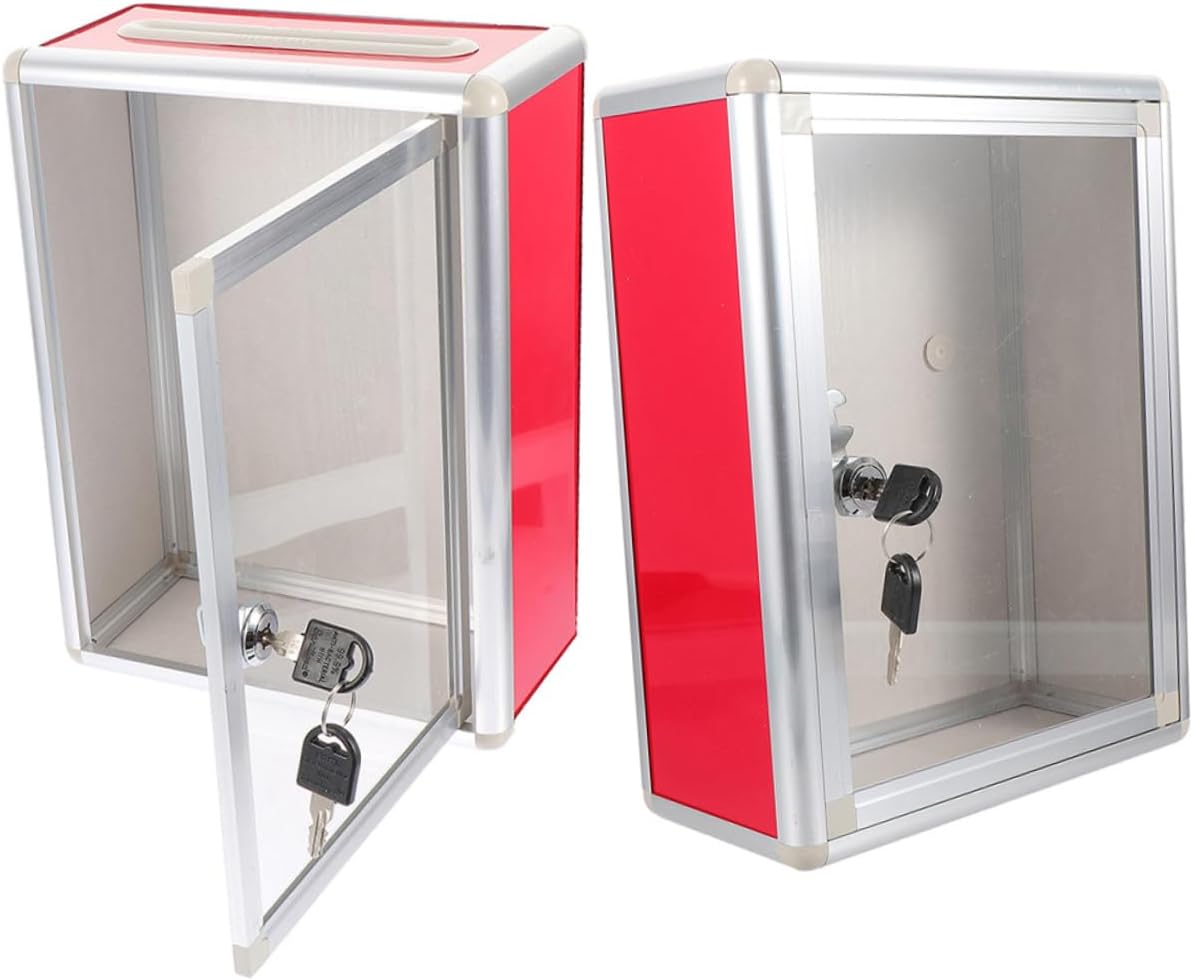 Healifty 2pcs Metal Wall Mount Mailbox with Lock Clear Transparent Letter Box for Office Home Classroom Multi Functional Suggestion and Complaint Box and Practical Design