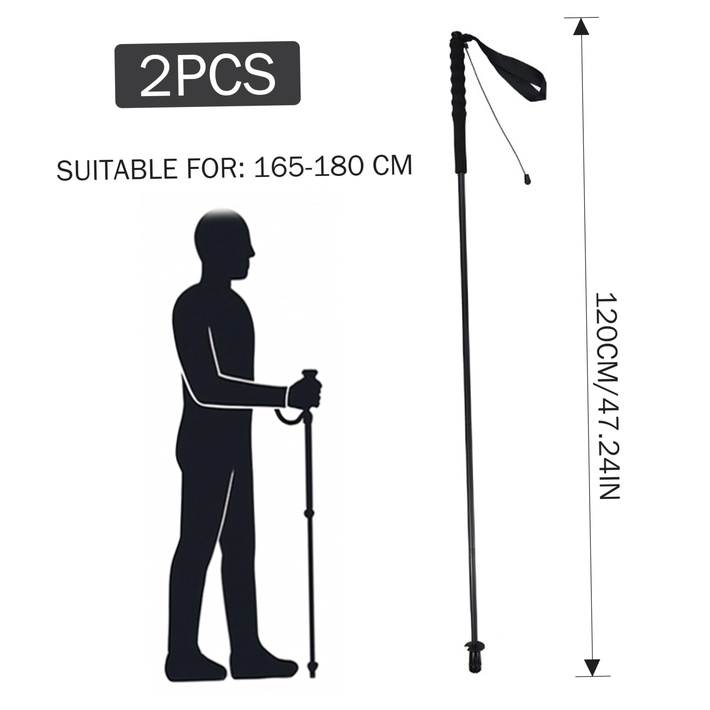 Bastones de Senderismo Plegables de Fibra de Carbono ultraligeros con absorción de Impactos, 47, 24 Pulgadas extendidos/11, 81 Pulgadas plegados, Bastones de Trekking para Hombres y Mujeres, 2 uds