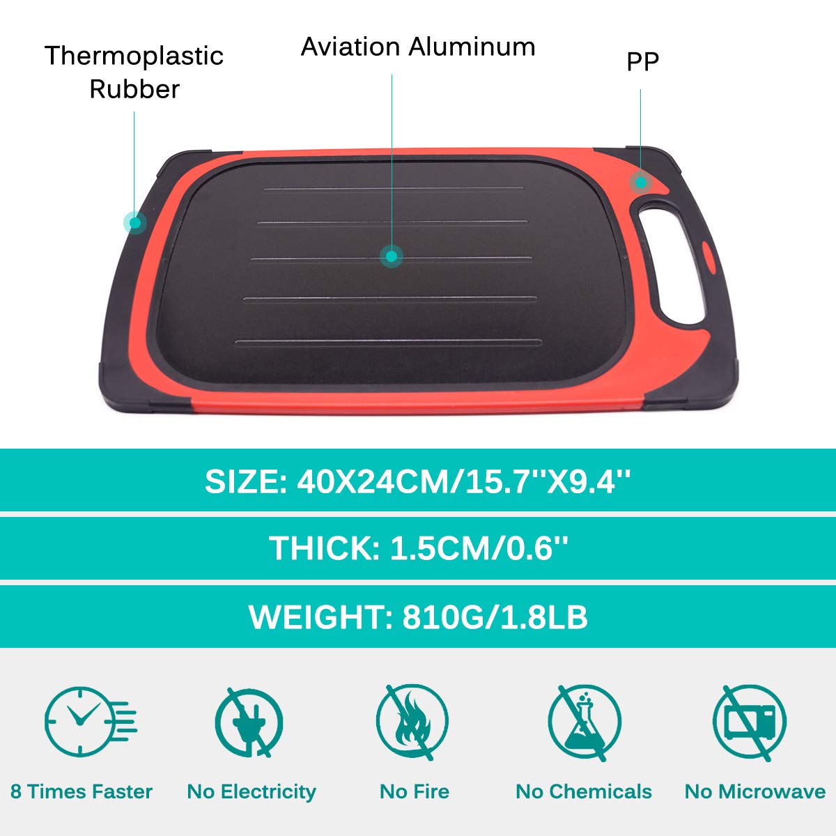 Vassoio Scongelamento Rapido ZMREN - 29,5x21x0,2 Cm, Alluminio Antibatterico - Foto 8