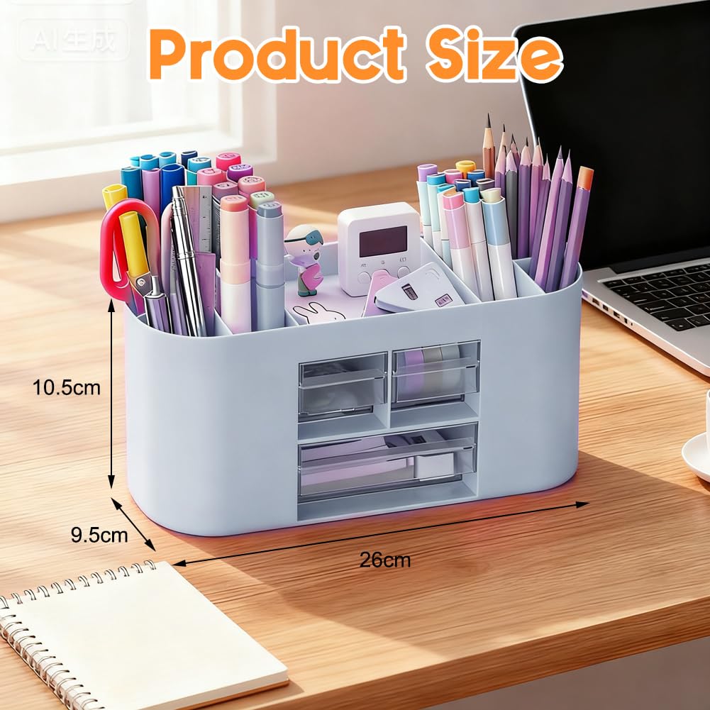 Organisateur de Bureau Multifonctionnel à 10 compartiments, Rangement Bureau Organisateur de Maquillage Boîte à Cosmétique pour Maison École Bureaus, pour papeterie, crayons de couleur