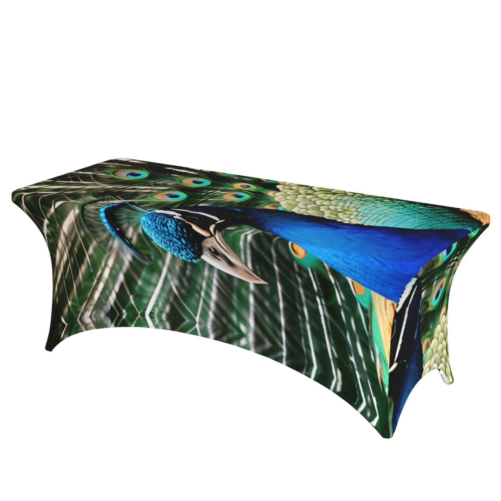 DWVTSLH 6FT Spandex Table Covers for Rectangle Tables, Wrinkle Resistant Stretch Tablecloths, Ultimate Fitted Peacock Table Cloth for Party, Wedding, Banquet