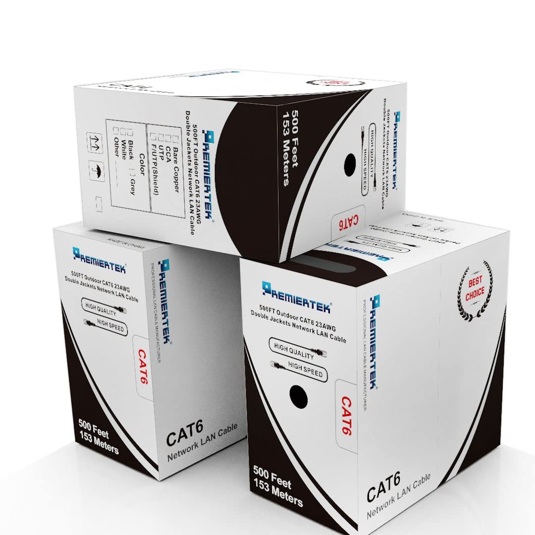 PREMIERTEK Outdoor F/UTP 23AWG CCA CAT6 500FT Nero