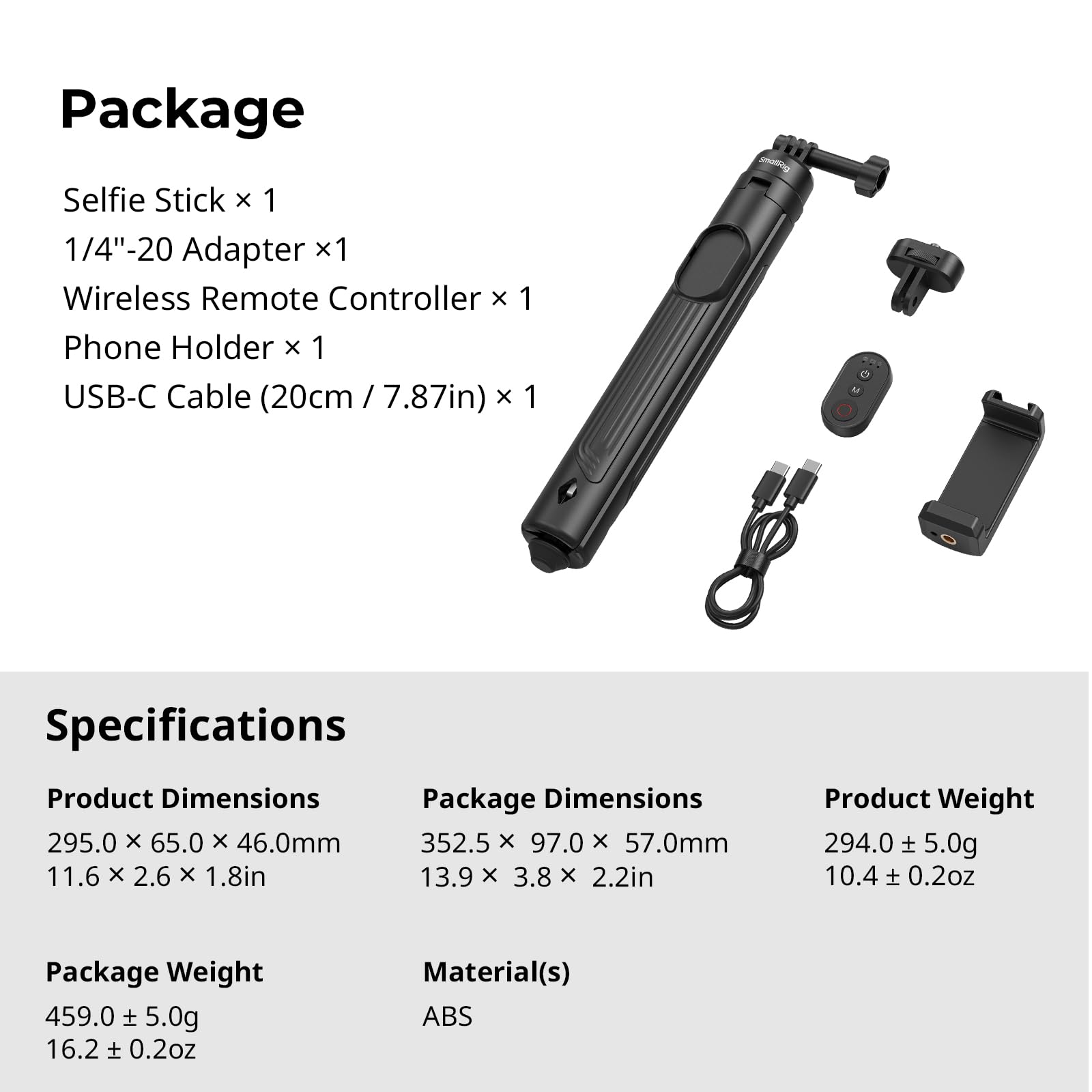 SMALLRIG 59" Perche à Selfie avec Trépied et Télécommande, Trépied Extensible en Aluminium pour DJI Osmo Action 5 Pro/Pocket 3, pour Insta360 X5/X4, pour GoPro Hero 13/12/11, pour iPhone 17/16-5464