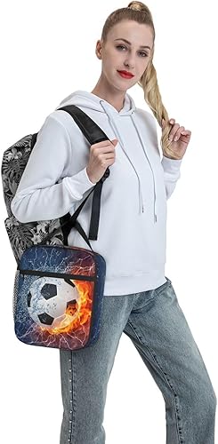 Miniatura 7 de Lonchera de fútbol con temática deportiva para niños, adolescentes, niños y niñas, aislada, a prueba de fugas, impermeables, reutilizables, con