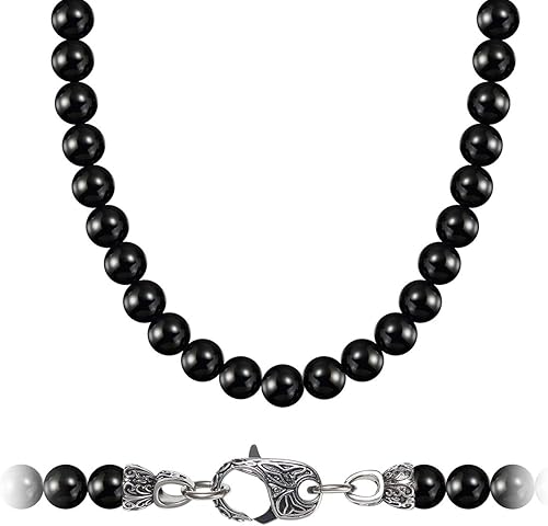 Collar de cuentas de ónix negro para hombre, piedras preciosas naturales curativas, joyería de cristales curativos, 5055606527.6 in