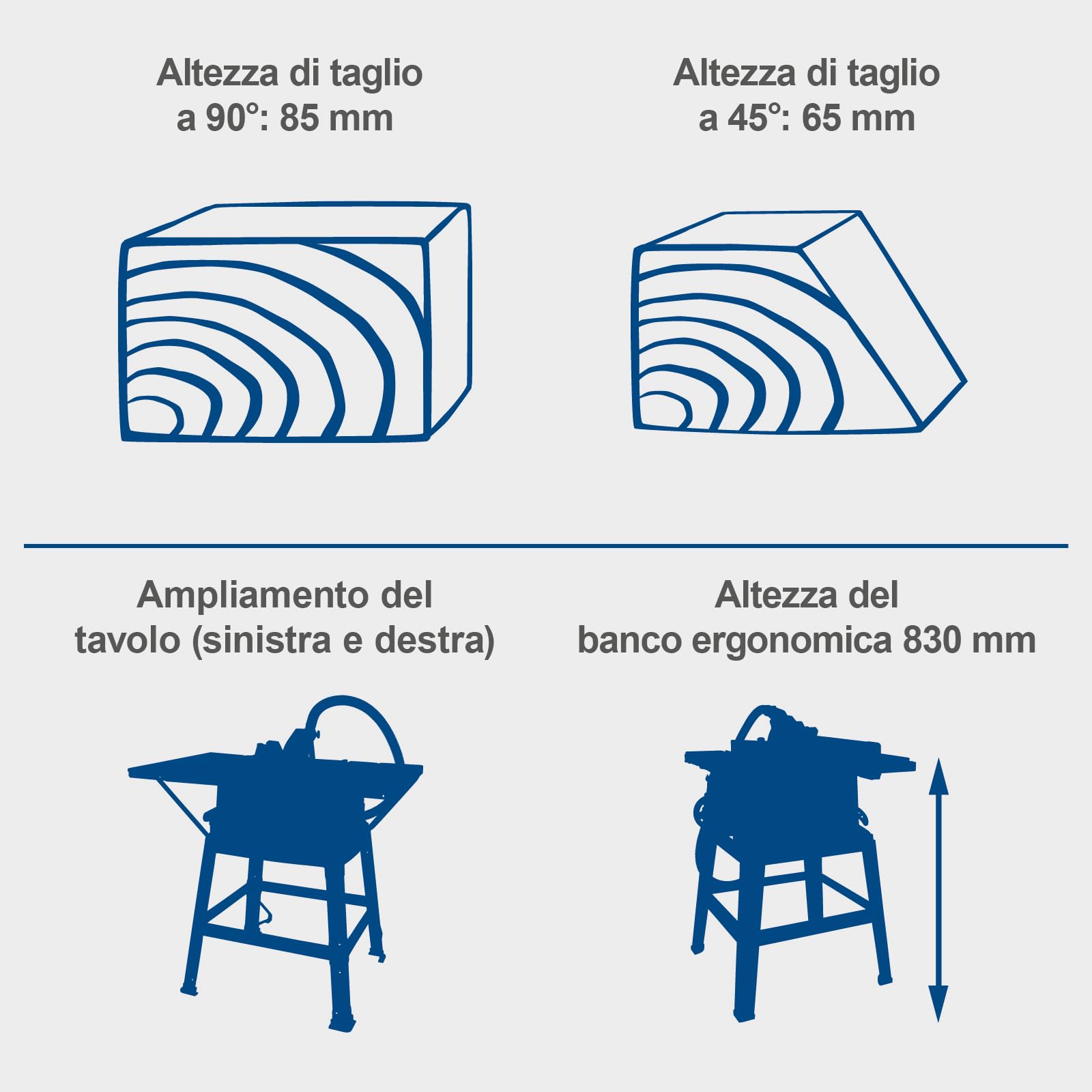 Sega circolare da banco Scheppach HS100S | 230V – 2000W | Altezza di taglio 85mm | Inclusi ampliamenti del tavolo e supporto | Dimensioni del tavolo con ampliamento 642x940mm | Inclusa seconda lama