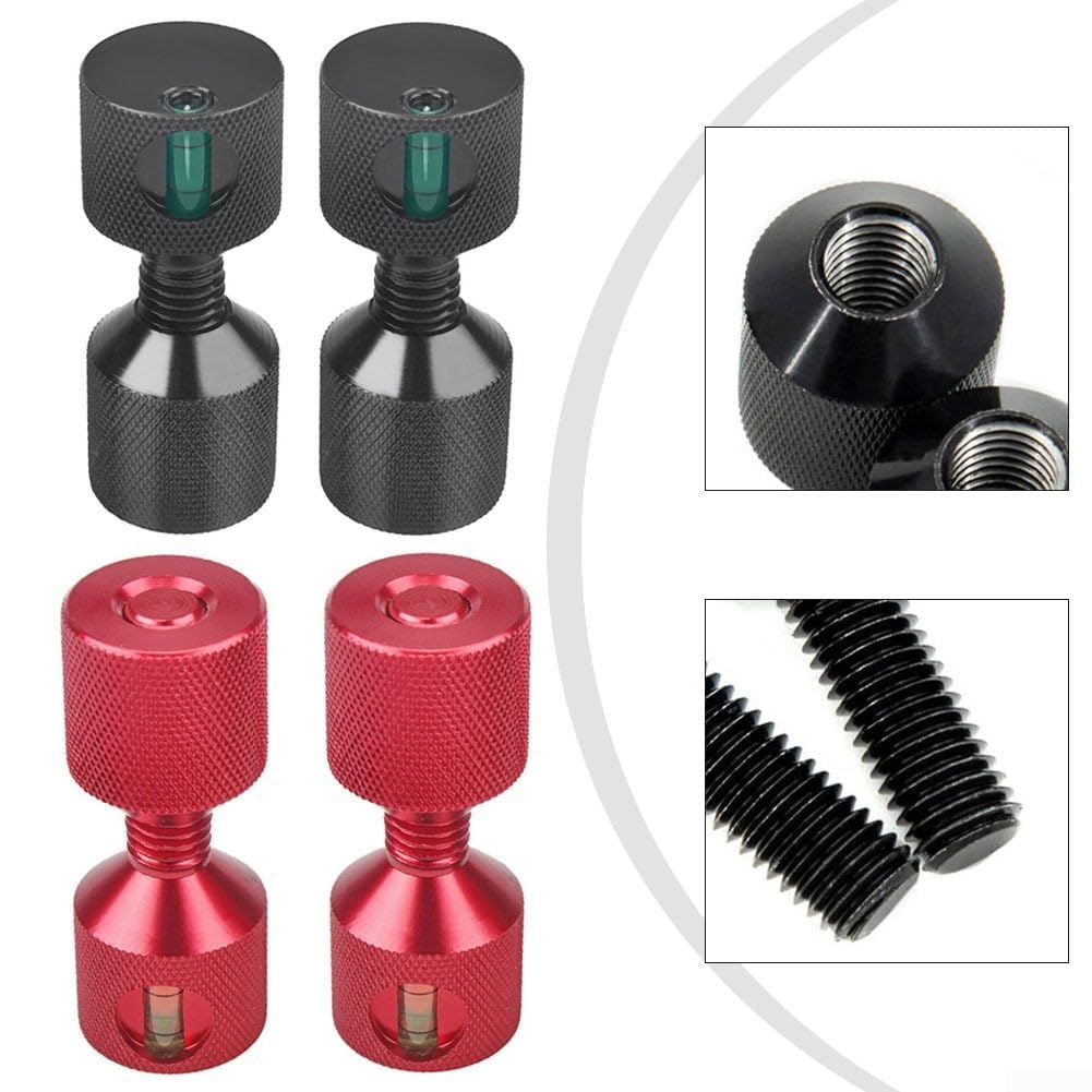 Juego de pasadores de posicionamiento de dos agujeros de brida de aluminio con nivel integrado para alineación de tuberías de 1-1/8 pulgadas degradado de agujero rojo negro (negro, 4 piezas)