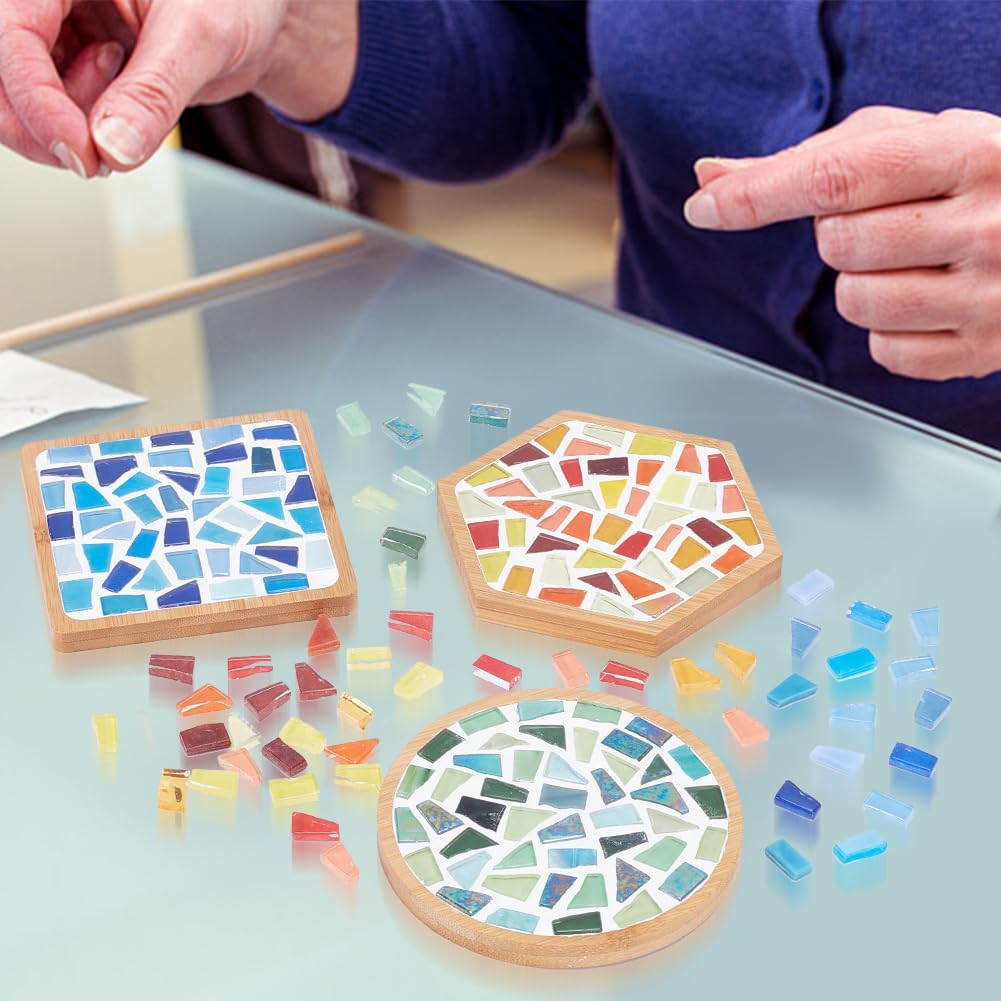 WEBEEDY Kit di sottobicchieri a mosaico fai da te, colori misti, piastrelle a mosaico in vetro fai da te, per artigianato, sottobicchiere per tazza da bere, set artigianale fatto a mano, con