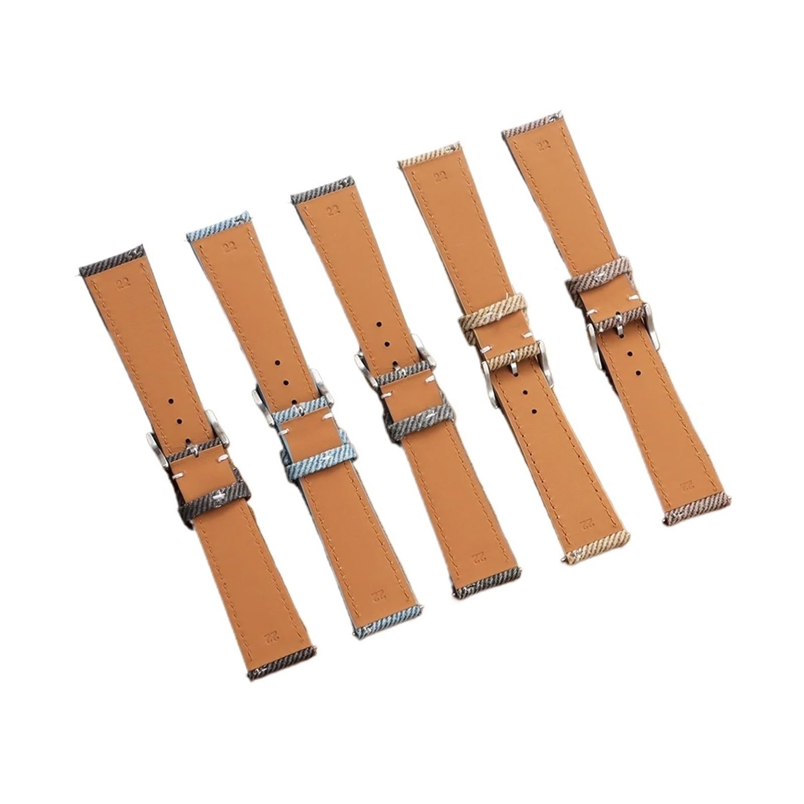 yingyingjia Vintage-Denim-Uhrenarmband, Genähtes Lederarmband, 18 Mm, 20, 22, Schnellverschluss, Smartwatch-Armband, Braun