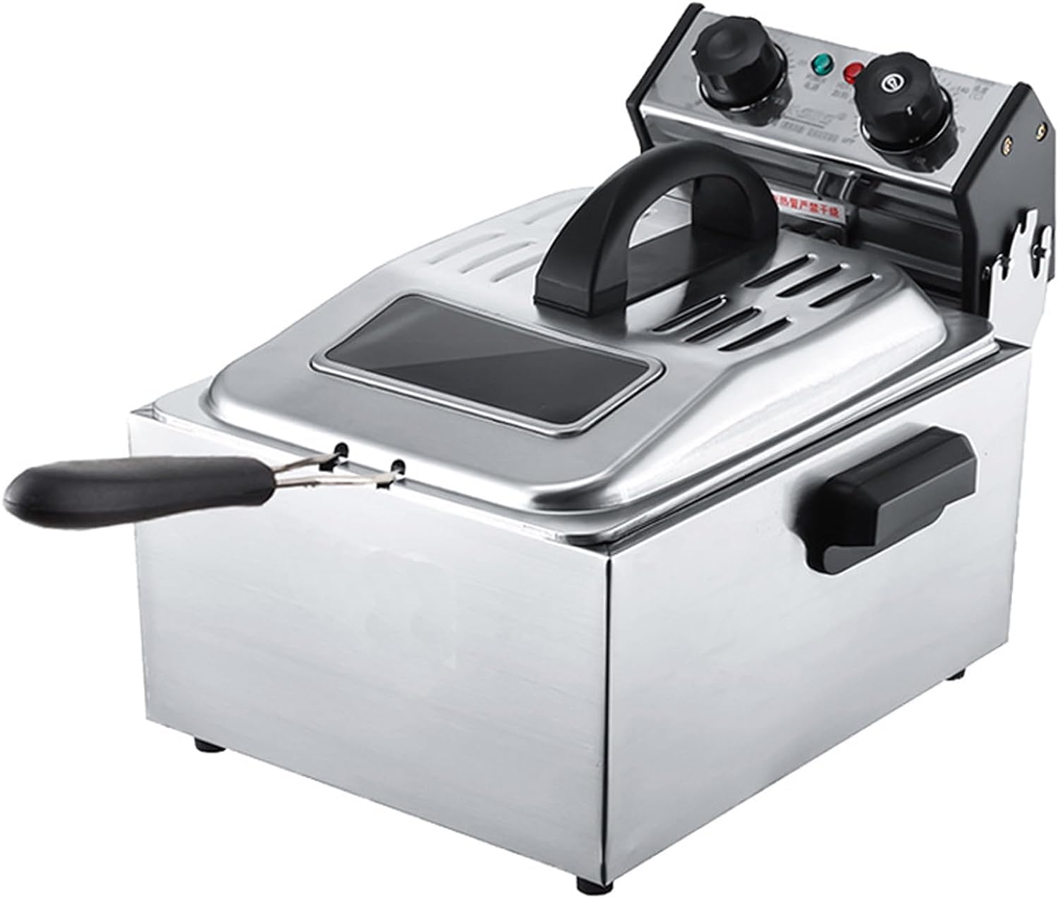 Friggitrice commerciale, friggitrice commerciale con cestello e coperchio con finestra di visualizzazione 2700W 10.5QT Friggitrice elettrica da banco in acciaio inossidabile con timer da 30 minuti C