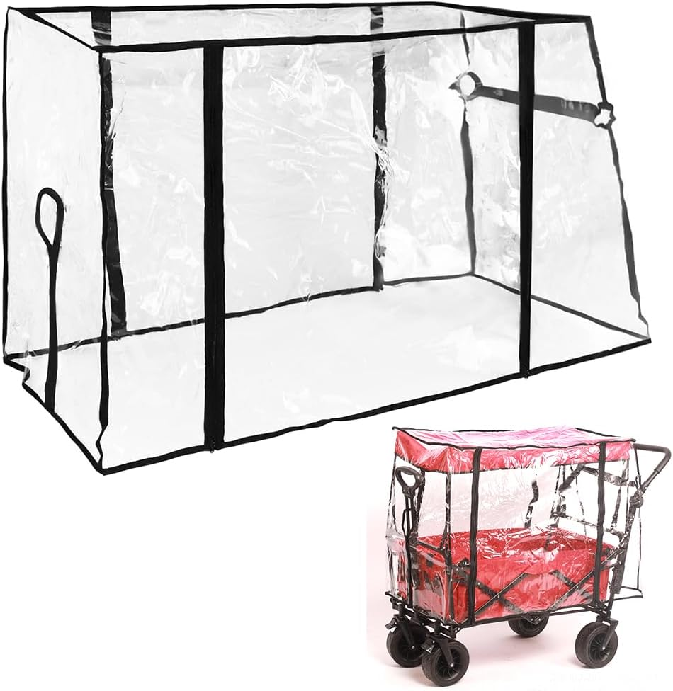 Folding Wagon Rain Cover, Clear Camping Trolley Rain Cover, Camping Trolley Rain Cover Garden Picnic Wagon Stroller Cart Waterproof Cover