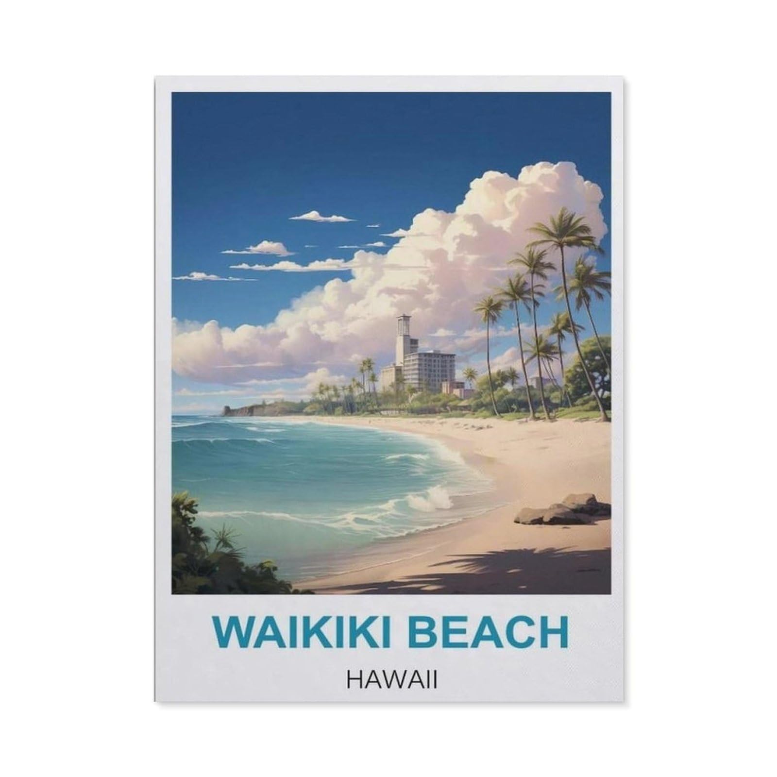 BEAYODKP DIY 5D Diamond Painting，Waikiki Beach Hawaii Vintage Travel Poster，Round Diamond, Used for Room Decoration（30 x 40 cm/11.81 x 15.74 inches）-CA39