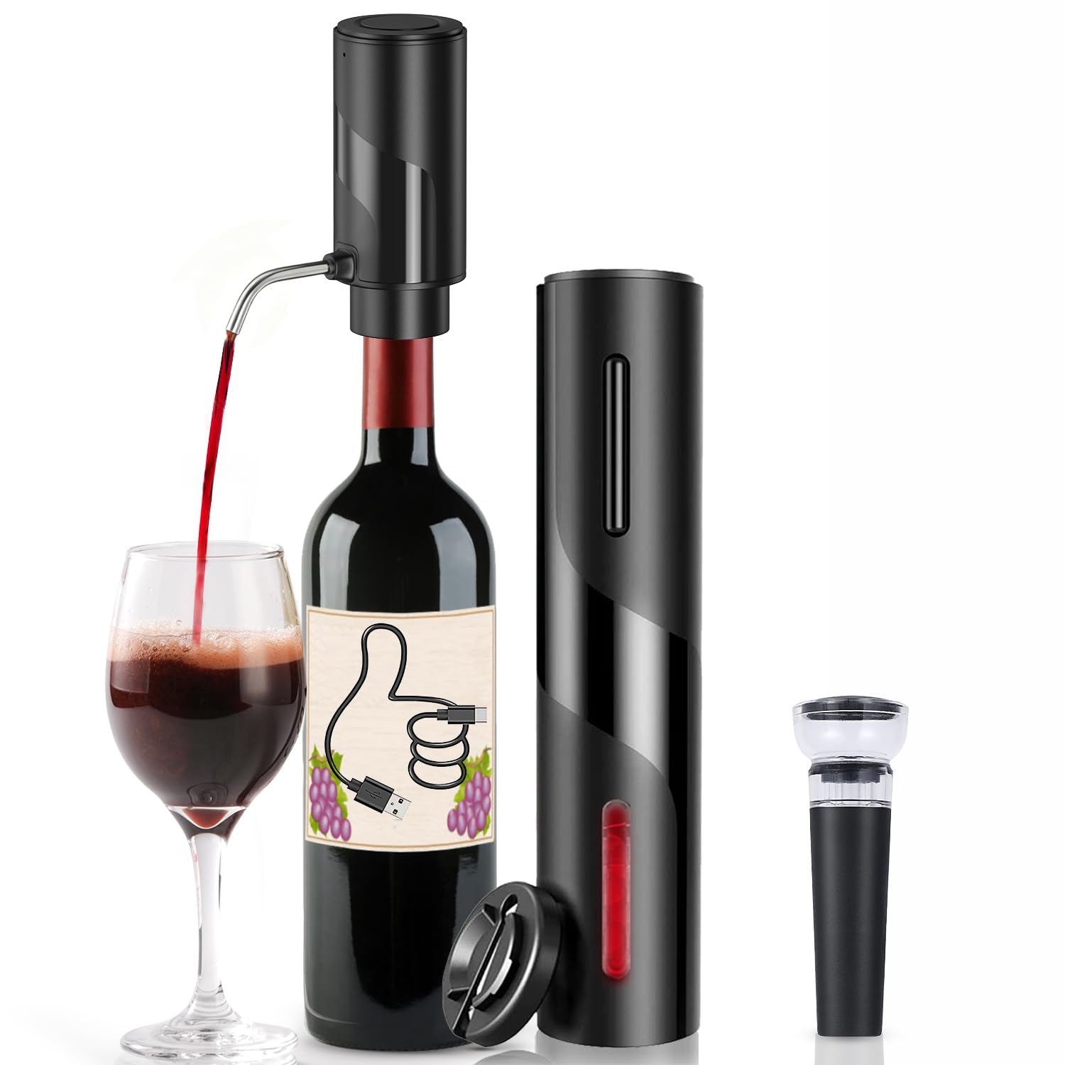 Sacacorchos eléctrico, abridor de botellas de vino, abrebotellas inalámbrico, juego con cortador de papel y tapón de va…