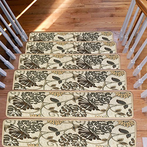 Seloom Carpet Stair Treads Non Slip 1 Piece Indoor Skid Resistant Stair Treads Rugs Rubber Backing,30"x8",Beige