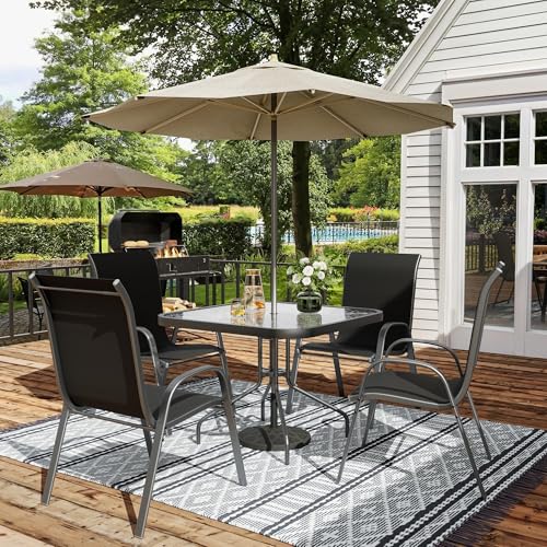 Image of Amopatio Patio Chairs Set of 4, Outdoor Stackable Dining Chairs for All Weather, Breathable Garden Outdoor Furniture for Backyard Deck (Black)