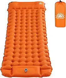 Colchão Inflável para Camping 198x67cm，Leve e Confortável, Inclui Bomba e Bolsa de Transporte (Laranja)