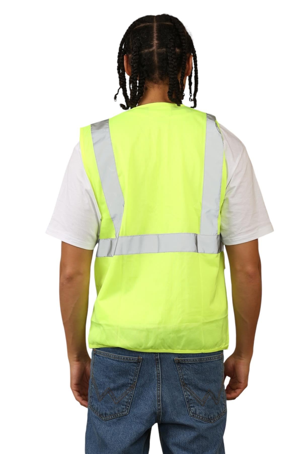Gilet di sicurezza da uomo ad alta visibilità, ad alta visibilità, senza maniche, con tasche, scomparto per documenti, portapenne, anello per chiavi e nastro riflettente
