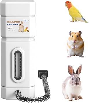 Salcod 22 oz Heated Rabbit Water Bottle for Cage, No Drip Small Animal Water Dispenser with Easy Mount Clip, Freeze Resistant Bunny Water Bottle for Rabbits, Guinea Pigs, Hamsters, Ferrets, White