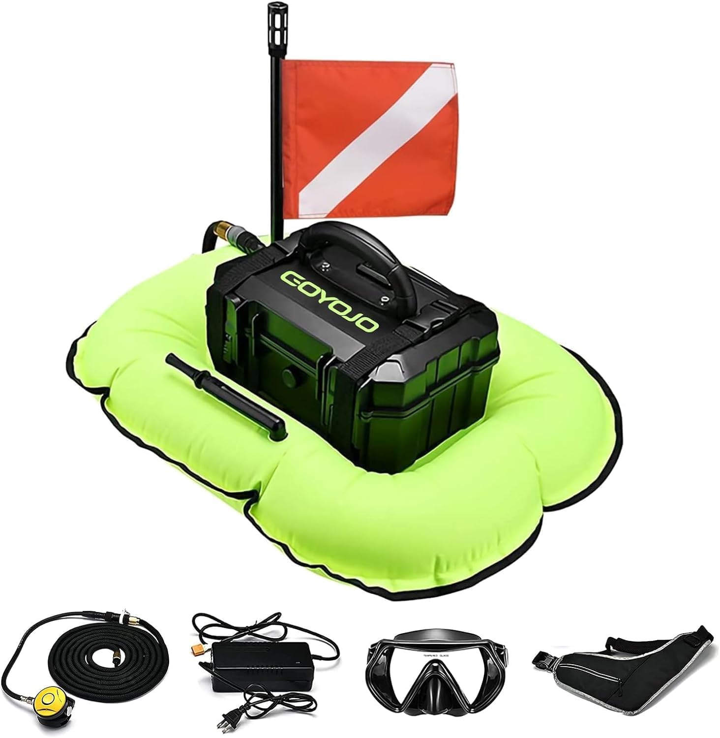 GOYOJO Diving System, 3H/5.5H Rechargeable Diving Equipment System with 10 m/15 m Hose and Removable Diving Breathing Regulator - Explore Depths of 10 m/15 m for Recreational Diving and Fishing