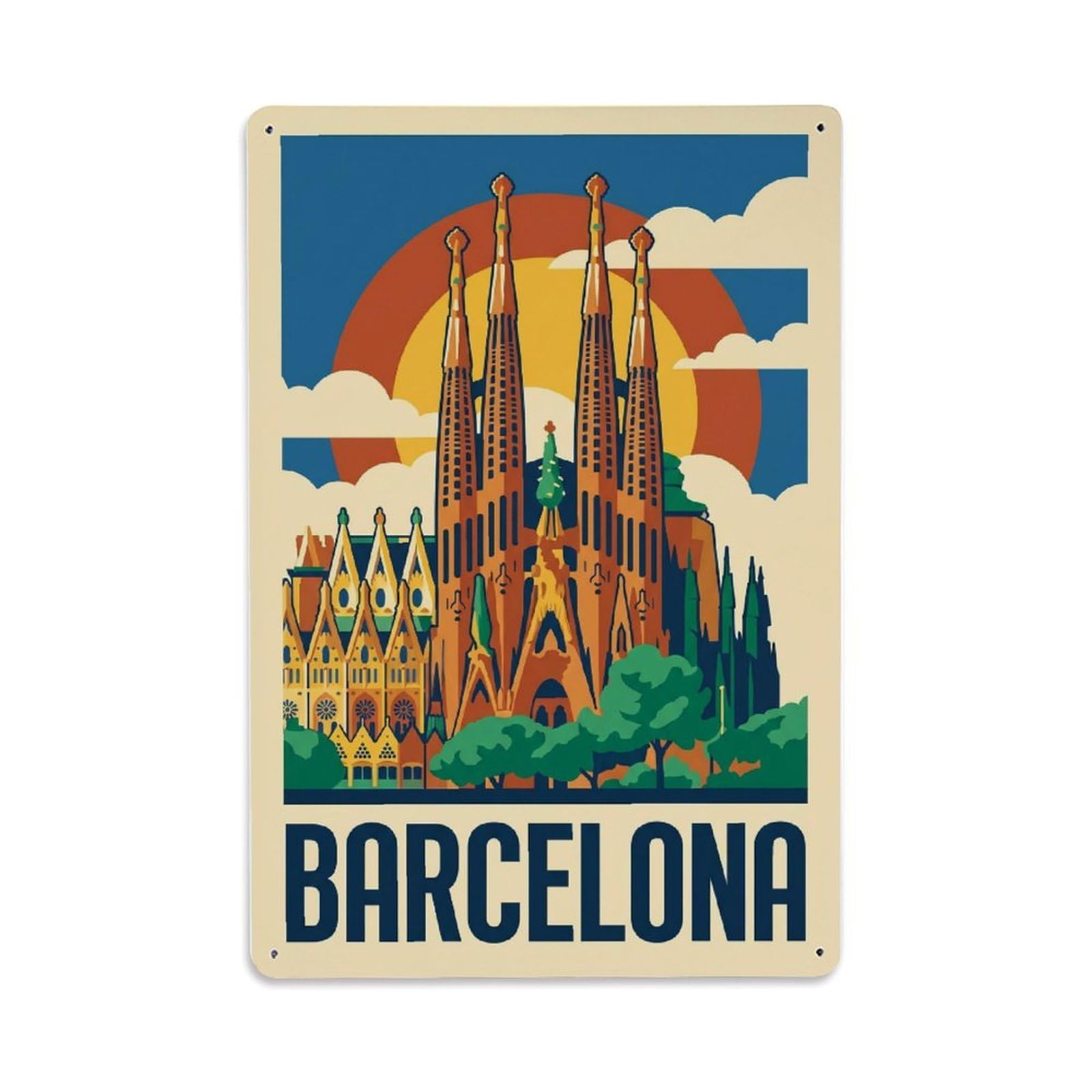 Vintage Travel Basilica Spain Grand Metal Tin Sign Plaque Wall Decor for Cafe, Club Bar, Office, Home Garden Metal Poster 8x12Inch