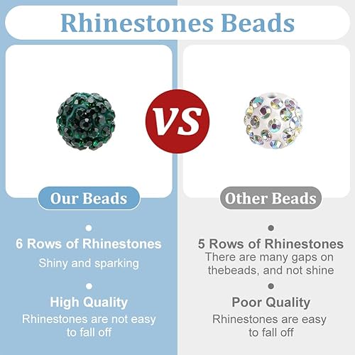 Miniatura 43 de Pandahall - Bolas de arcilla de 10 mm, tipo discoteca con 100 unidades, cuentas de polímero de arcilla con diamantes de imitación, creaciones