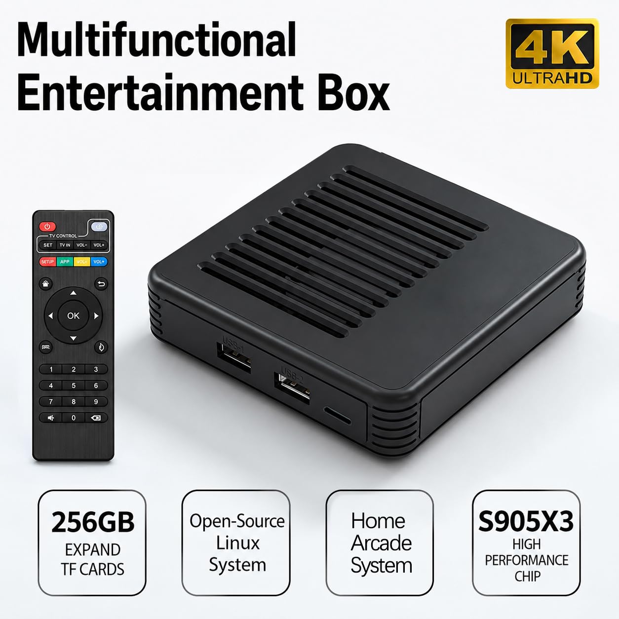 Whatsko Retro Konsole (256G), Video Konsole, Heim-Arcade-System, Super Konsole, Plug and Play, 4k HDMI, 2.4g Drahtlose Gamepads, für Freunde, Familienunterhaltung oder als Geschenk