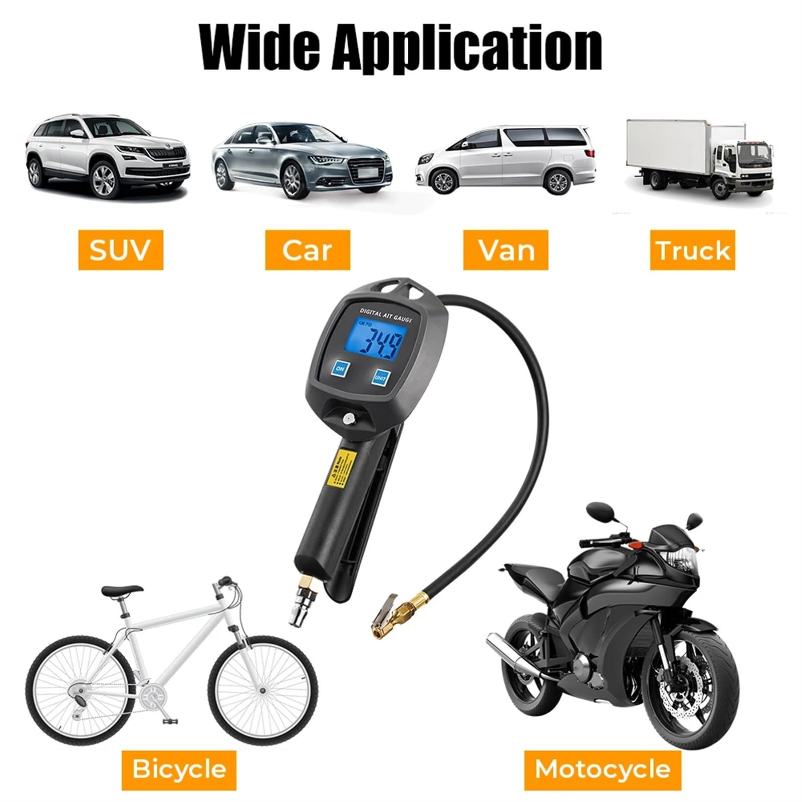 Manometro Pressione Gomme Con ugelli for tubo flessibile di gonfiaggio, tester for auto, manometro for pressione pneumatici 0-255 psi, 0-18 bar, monitor di gonfiaggio, moto, bici, pneumatici, manometr