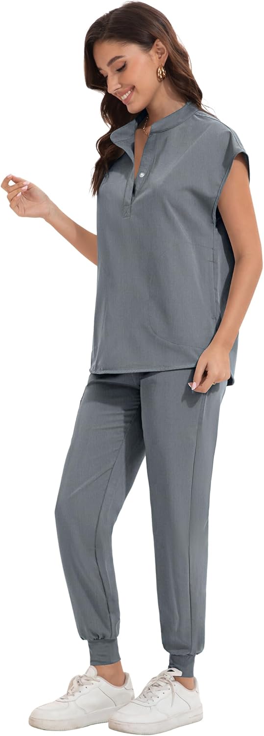Scrub for Women Set - Stretch Scrub Top & Jogger Pants Mandarin Collar Anti-Wrinkle Scrub Suit Medical Uniform - Image 2