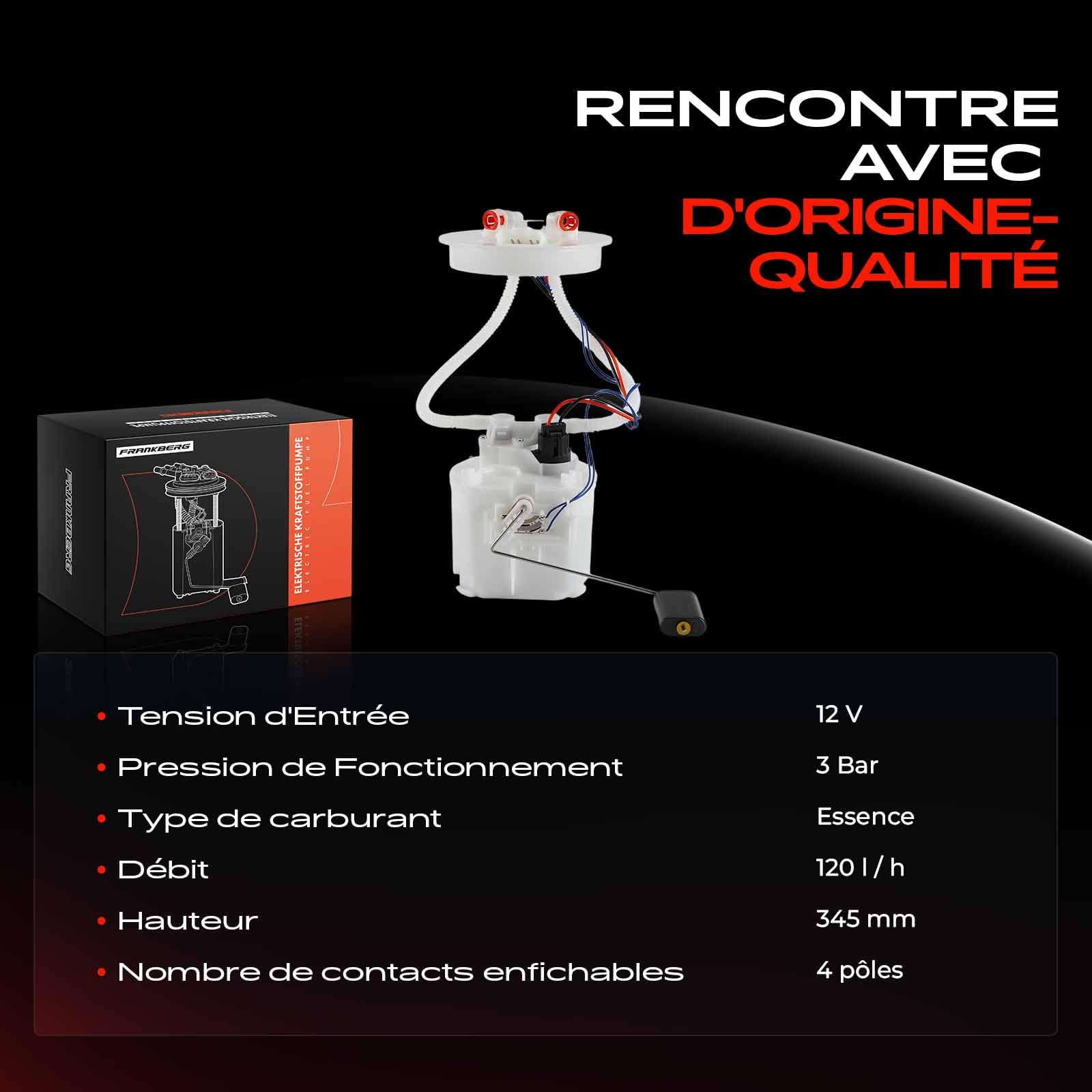 Frankberg Pompe à carburant, pompe à essence | sans capteur de pression 4 broches; Compatible avec: Focus Saloon DFW, Fourgonnette/Combi Focus DNW, Focus DAW DBW