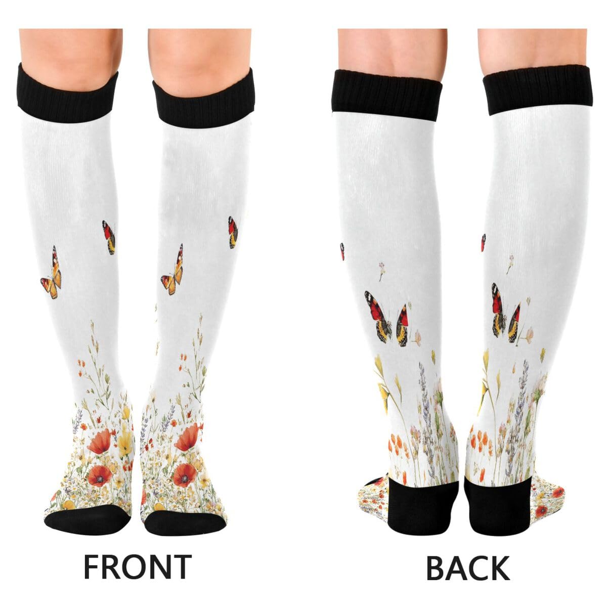 Nander Wildflowers and Butterflies Compression Socks Women Men Knee High Stockings for Sports,Running,Travel 1Pair