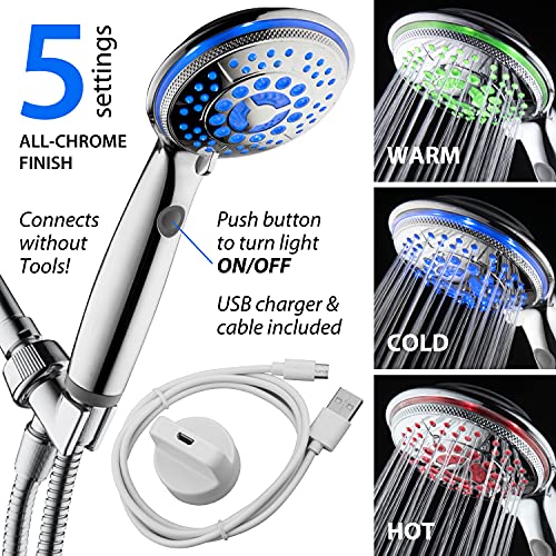 Regadera de mano LED recargable 5 modos acabado cromado miniatura 3