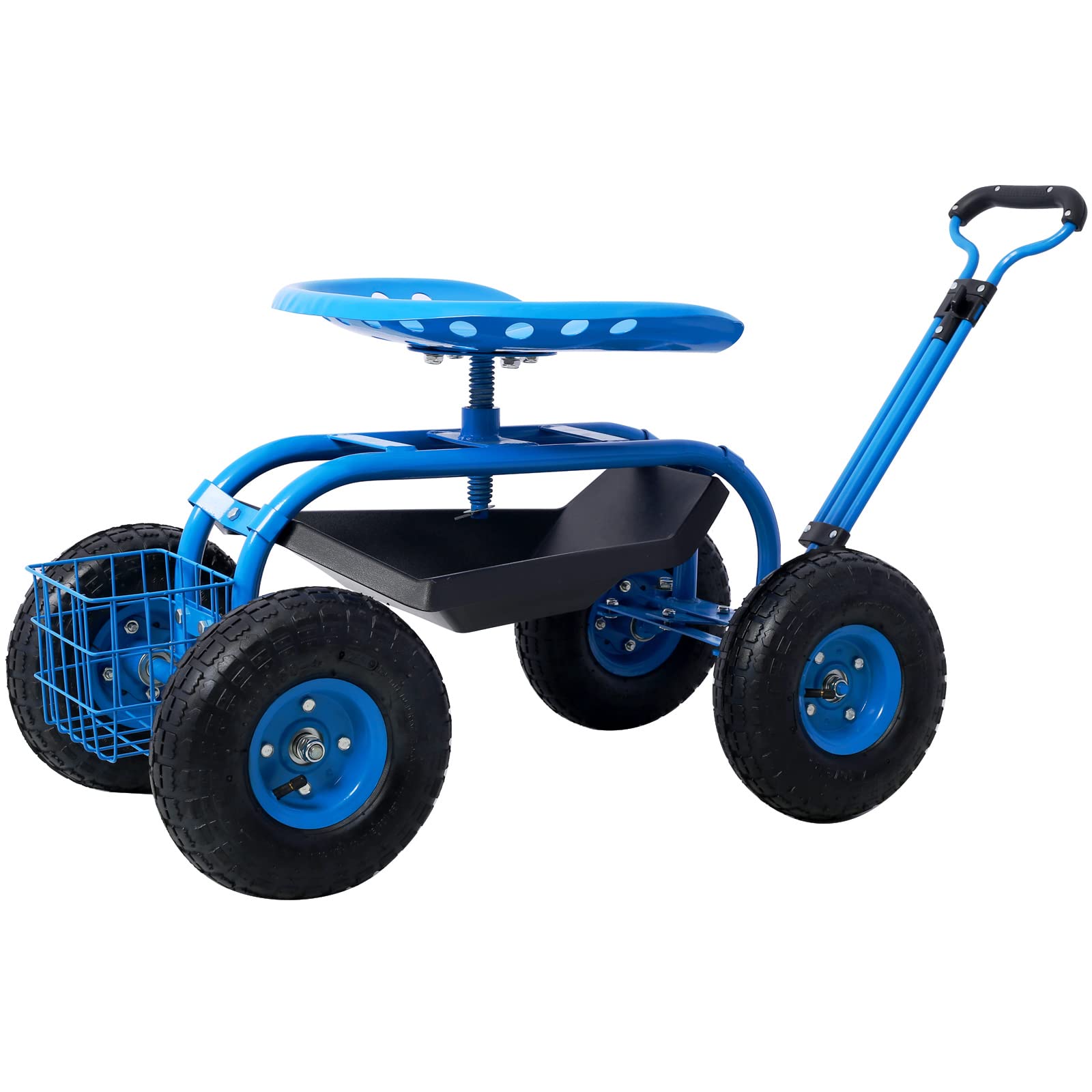 Rolling Garden Scooter,Garden Seat On Wheels with Utility Tool Storage Tray,Heavy Duty Rolling Garden Cart for Seniors,Gardener,Home,Blue Gardening Workseats