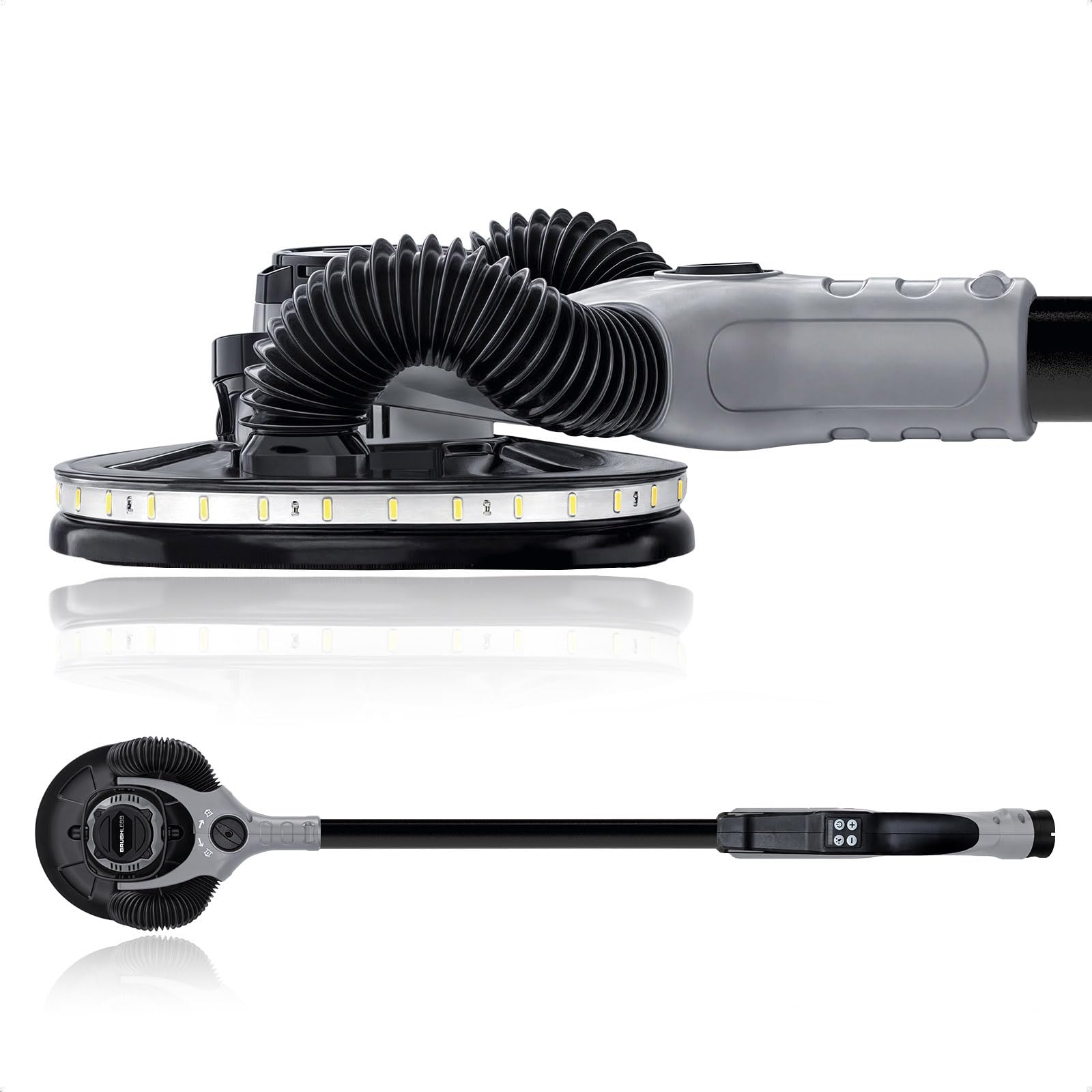 Werku WK403590, Lijadora Circular Rotorbital Paredes-Techos, Calidad Profesional, Potencia 400 W, Disco 225 mm, Órbita 5 mm, Sistema Luz LED Visión, Incluye Disco Lijado y Manguera