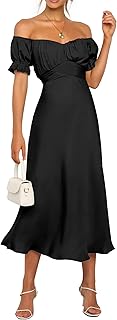 Women's 2025 Summer Fall Satin Wedding Guest Midi Dress Off The Shoulder Wrap Party Cocktail Formal Prom Dresses