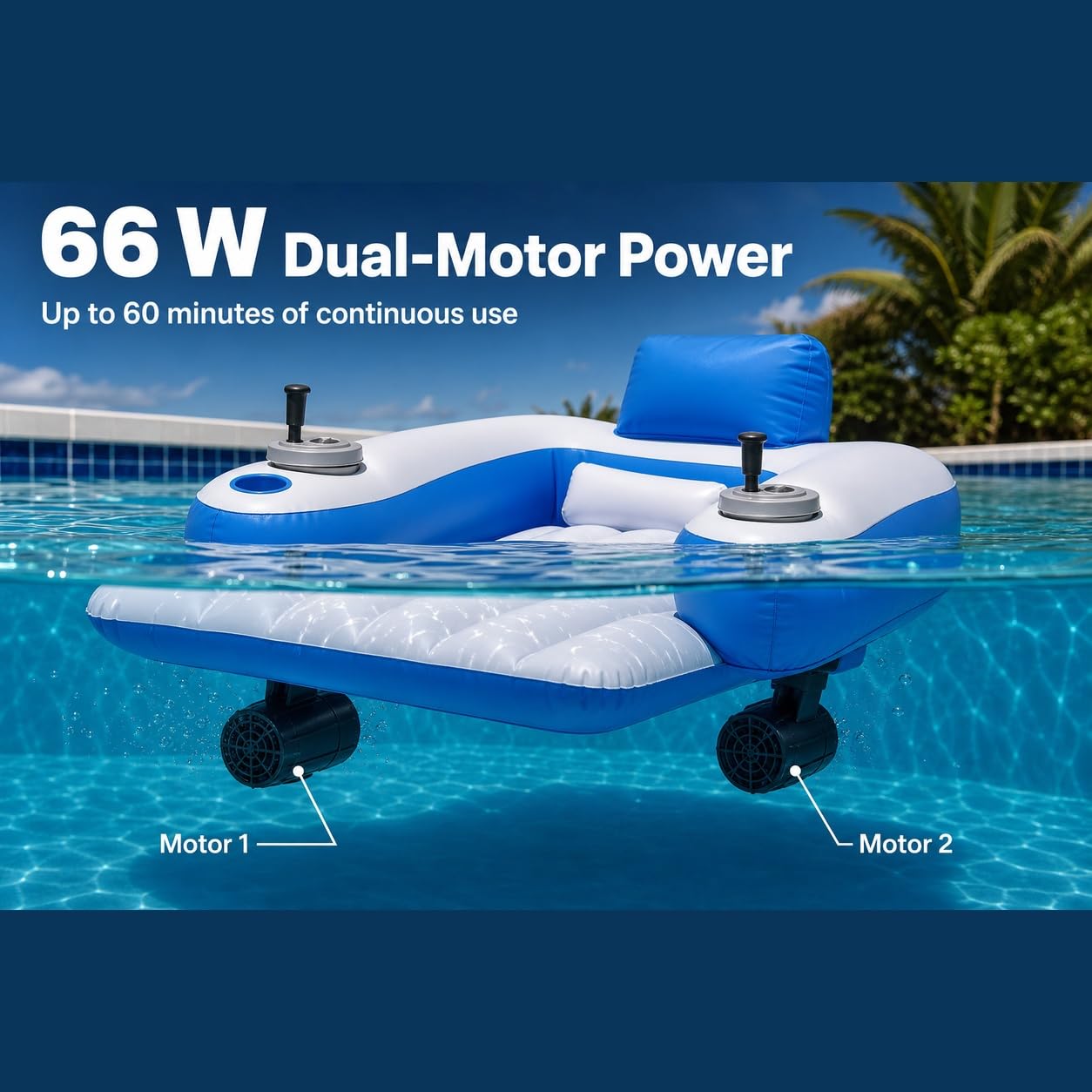Galleggiante per piscina motorizzato alimentato batteria, fino 220 libbre | Lettino da piscina gonfiabile per adulti a doppio motore, controllo con un solo pulsante, fino a 60 minuti, laghi e feste