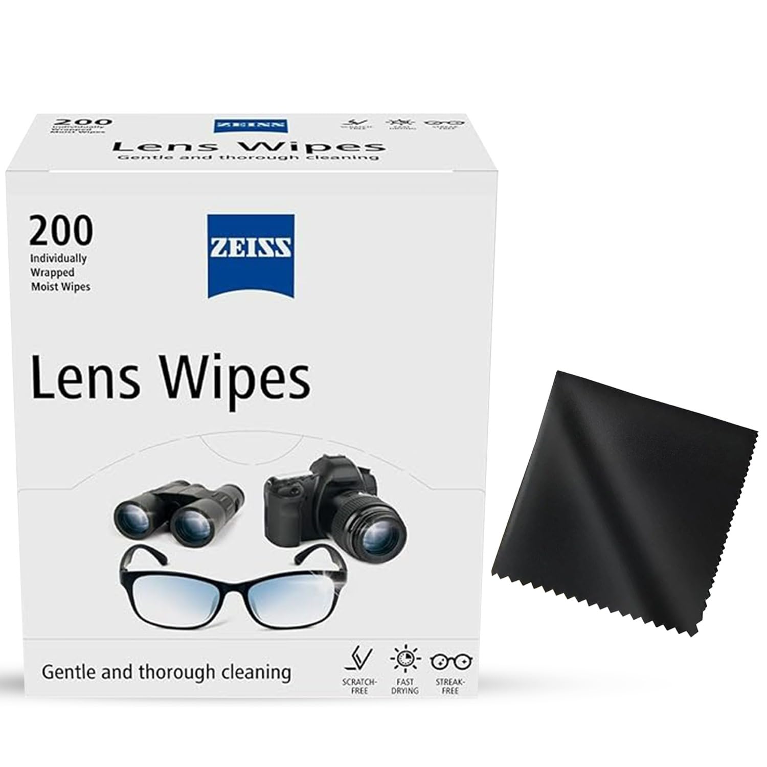 SMART BUNDLES Lens Wipes 200 Count, Lens Cleaner for Glasses & Cameras, Individually Packed + Cleaning Cloth