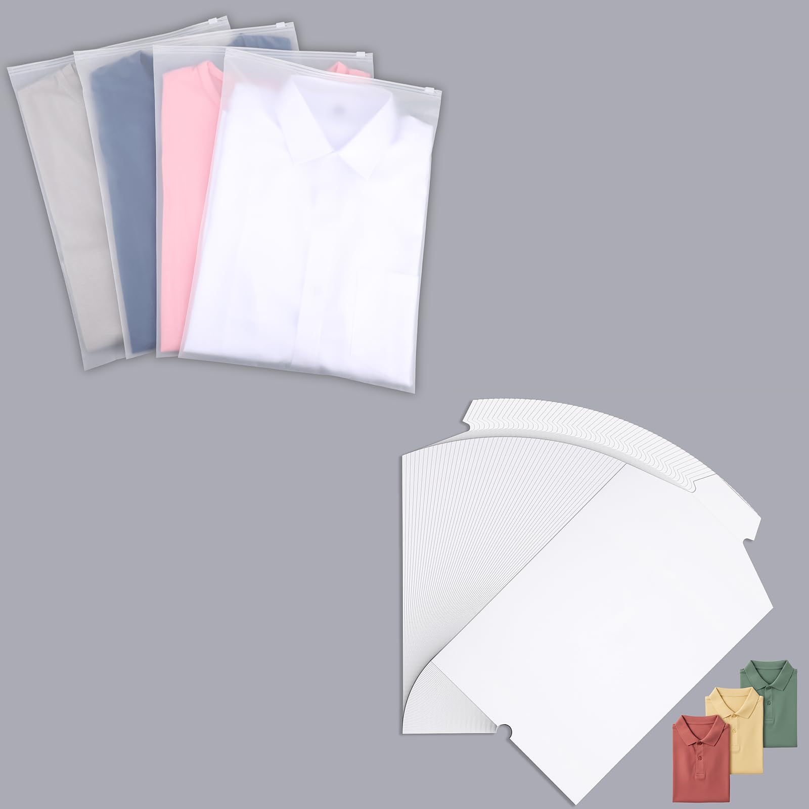 Sacchetti Viaggio, 50 Pezzi 30 * 40cm Buste Vestiti da Viaggio, Inserti per Camicie in Cartone Bianco, 50 Pezzi 35.5cm * 22.5cm Cartoncini per Camicie Supporto