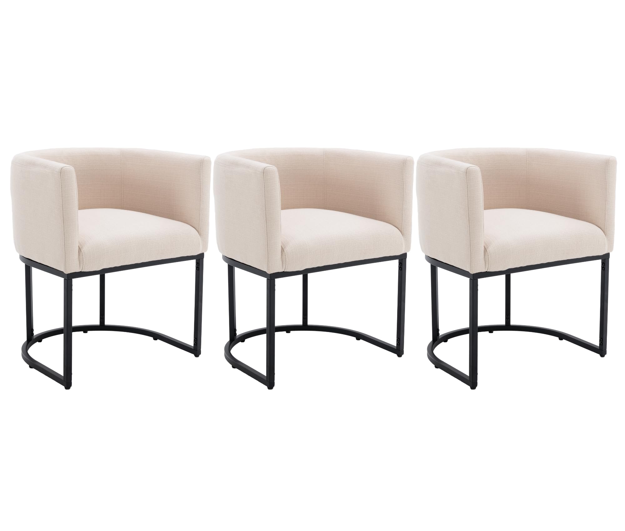 BESTANO Linen Fabric Dining Chairs Set of 3 Modern Barrel Arm Chairs with Black Frame Upholstered Kitchen Chairs 18.5" Wide Accent Chairs for Living Room Dining Room Restaurant, Cream