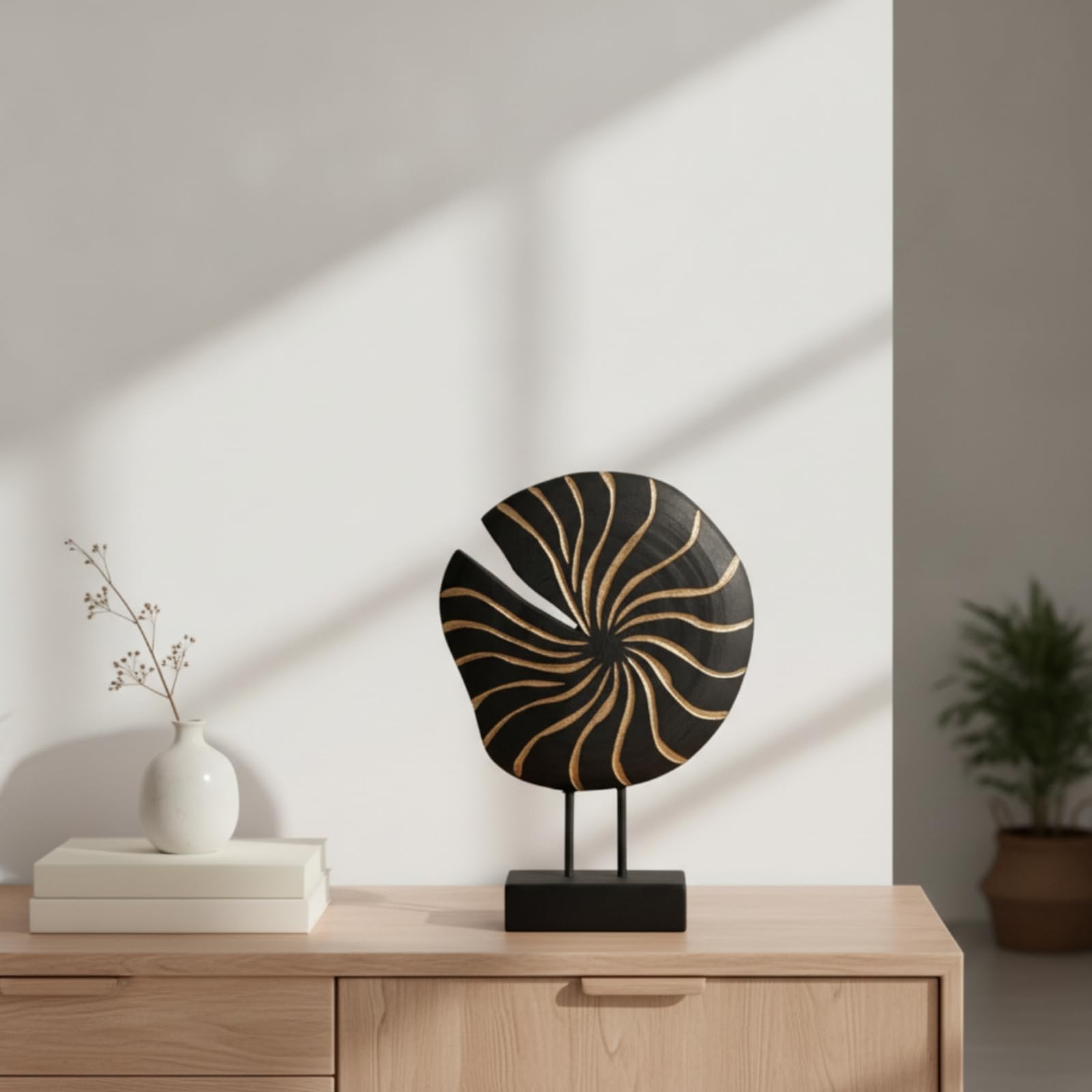 Baoblaze Decorazione da Tavolo Scultura Sun Disk Ornamento Circolare Radiale Supporto Resina Elegante Base Ebano Adatta per Soggiorno Ufficio Ingresso Cm25x9x36