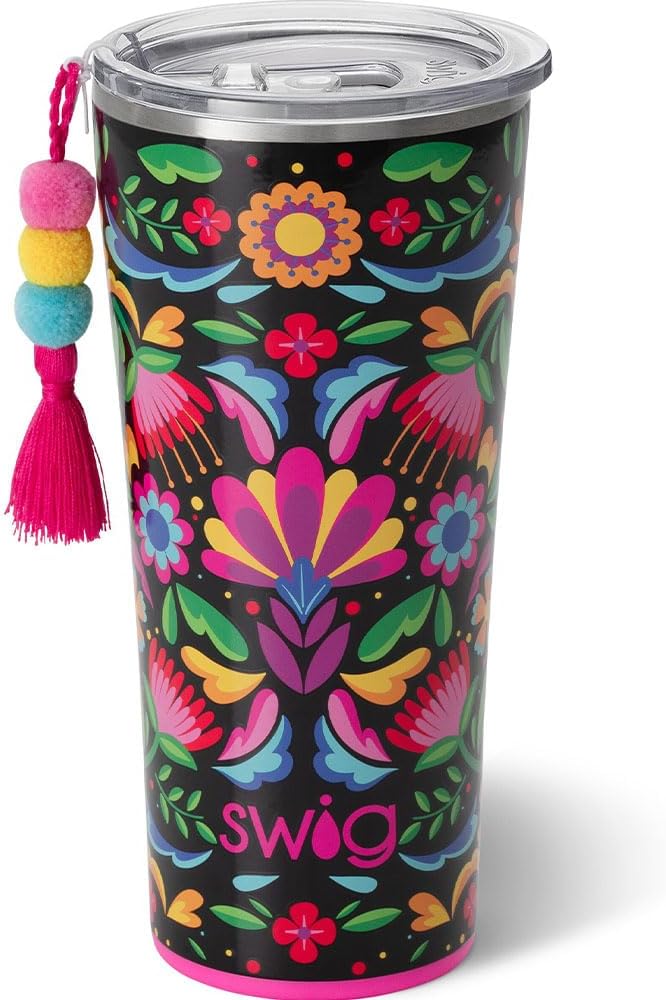 Swig Life 22oz Insulated Tumbler, Travel Coffee Tumbler with Lid, Cup Holder Friendly Travel Coffee Mug, Stainless Steel (Caliente)