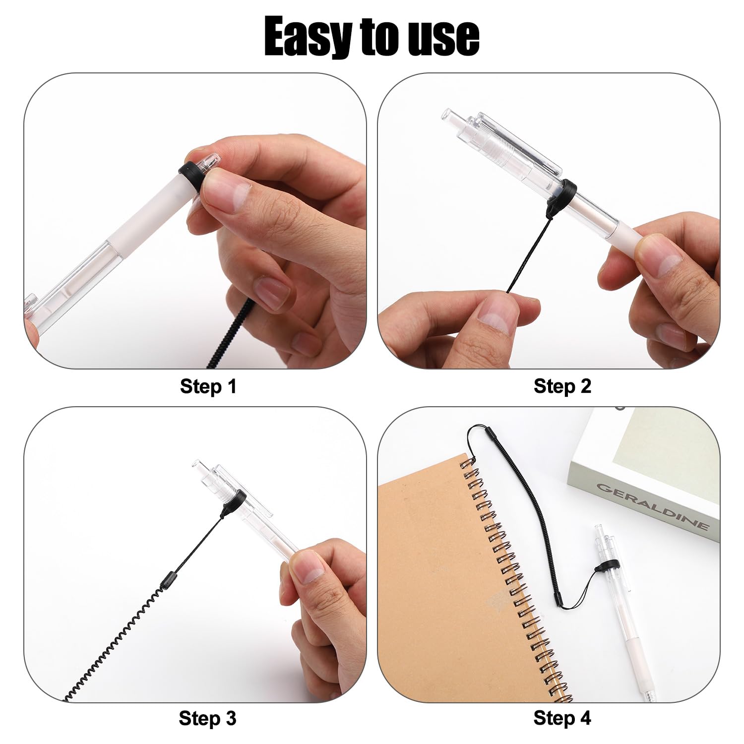 Lot de 5 cordons élastiques en silicone rétractables pour stylet tactile anti-perte de tablette stylo spirale vers attache stylo à dessin à écran tactile
