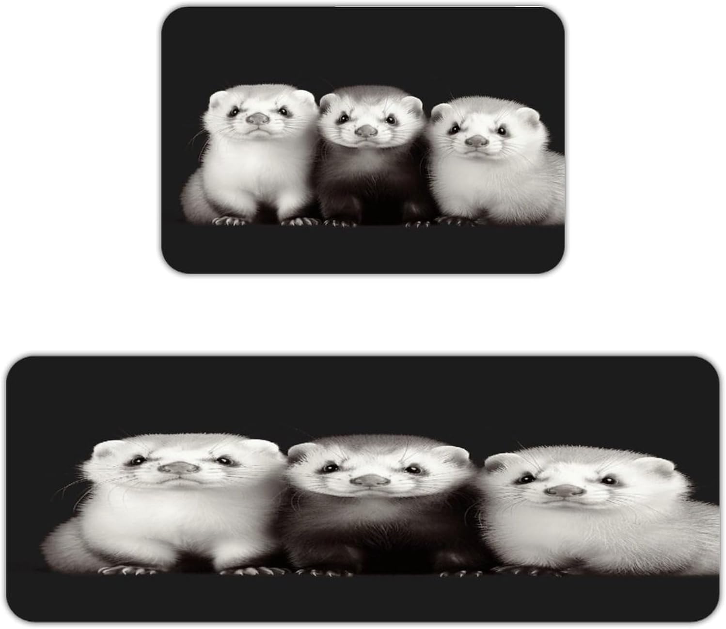 Ferrets Kitchen Mat Washable Non Slip Rugs Soft Kitchen Mats for Floor Set of 2 PCS Cushioned Absorbent Runner Standing Rugs for Home Sink Laundry Office